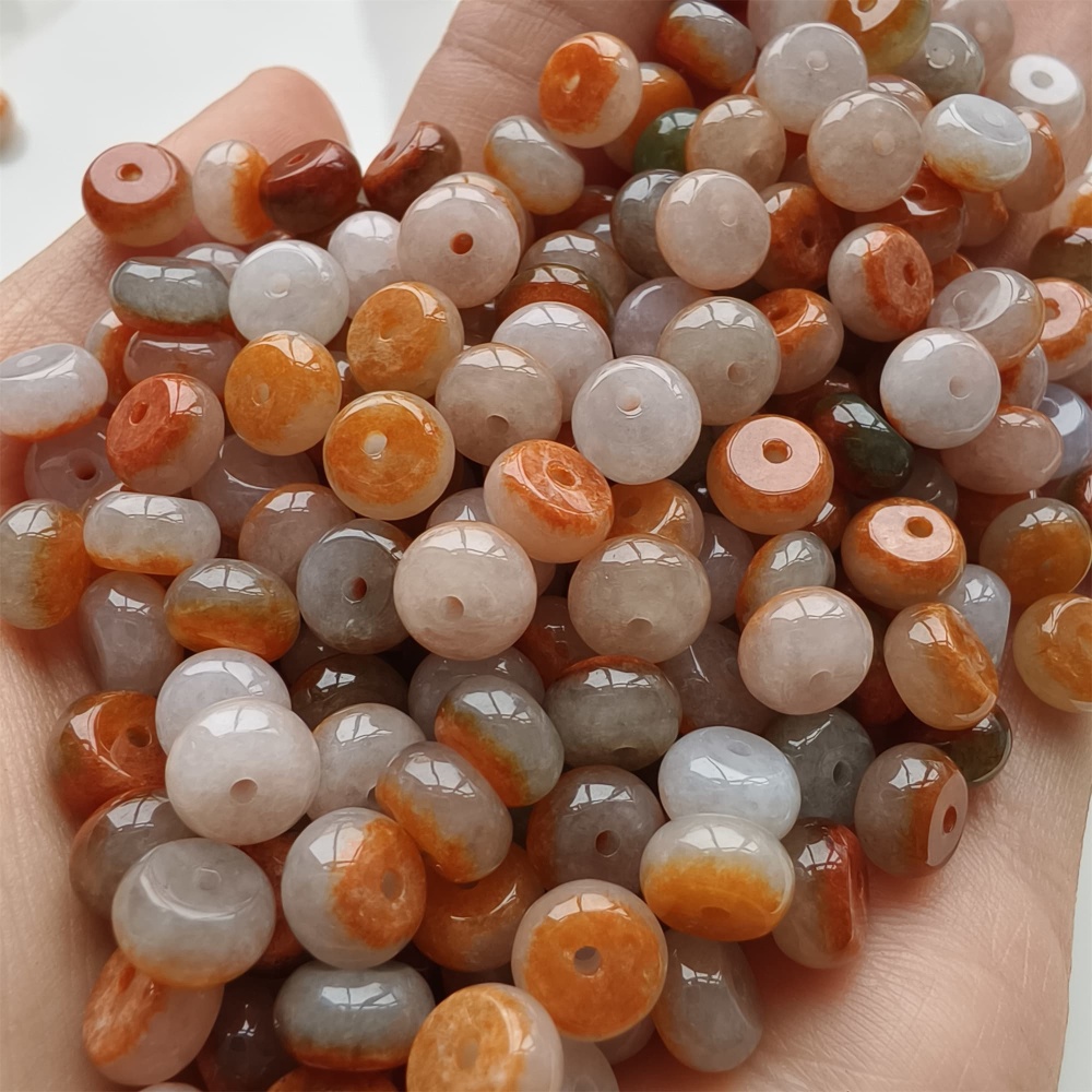 DDP 30pcs 7mm Natural Certificated Red White Burmese Jadeite Rondelle Beads