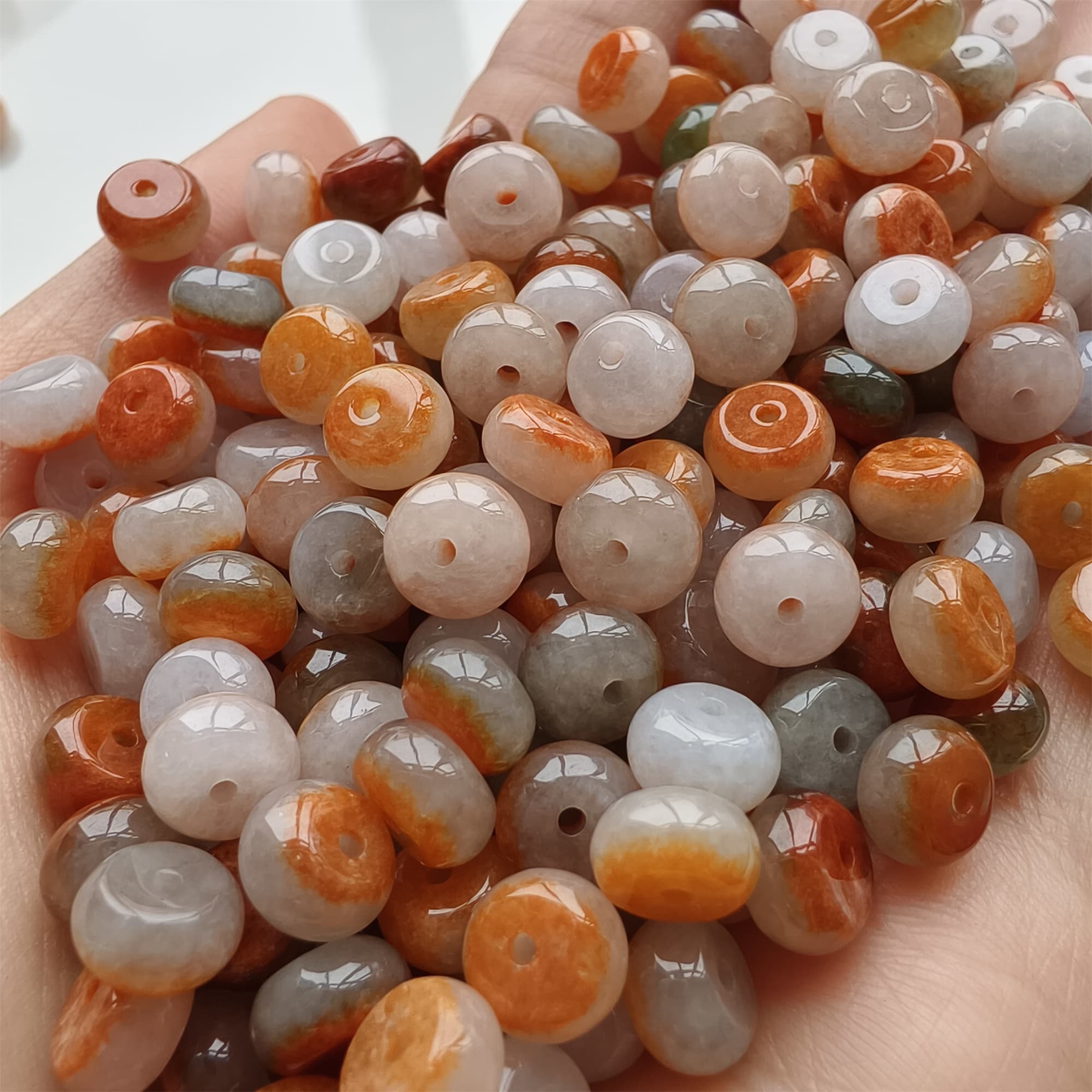 DDP 30pcs 7mm Natural Certificated Red White Burmese Jadeite Rondelle Beads