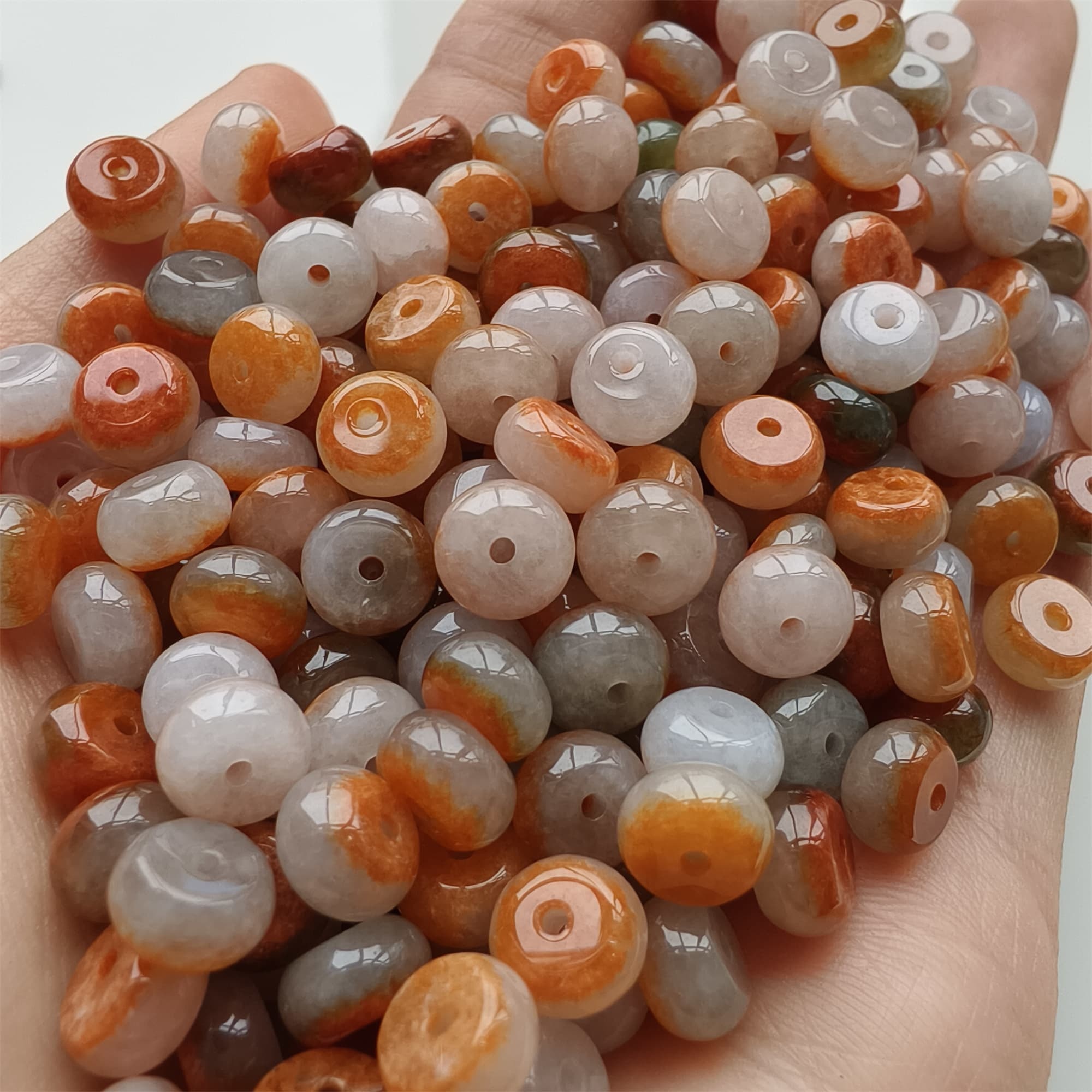 DDP 30pcs 7mm Natural Certificated Red White Burmese Jadeite Rondelle Beads