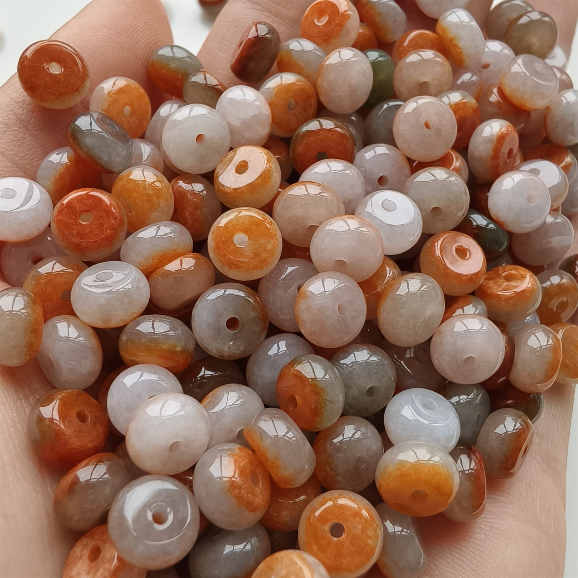 DDP 30pcs 7mm Natural Certificated Red White Burmese Jadeite Rondelle Beads