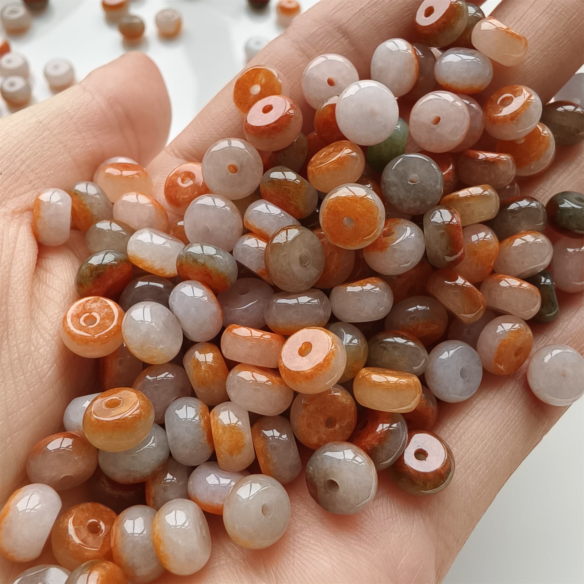 DDP 30pcs 7mm Natural Certificated Red White Burmese Jadeite Rondelle Beads