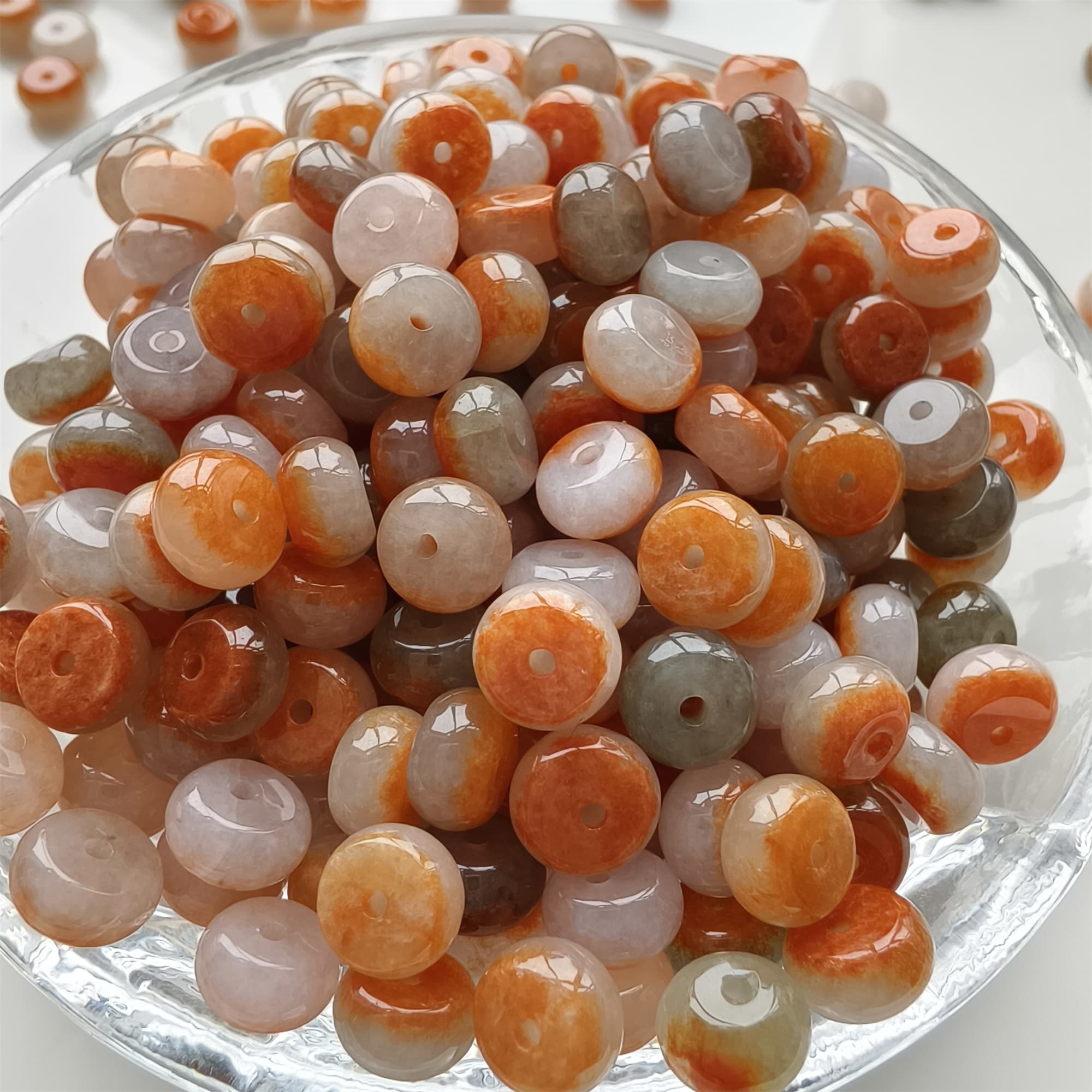 DDP 30pcs 7mm Natural Certificated Red White Burmese Jadeite Rondelle Beads