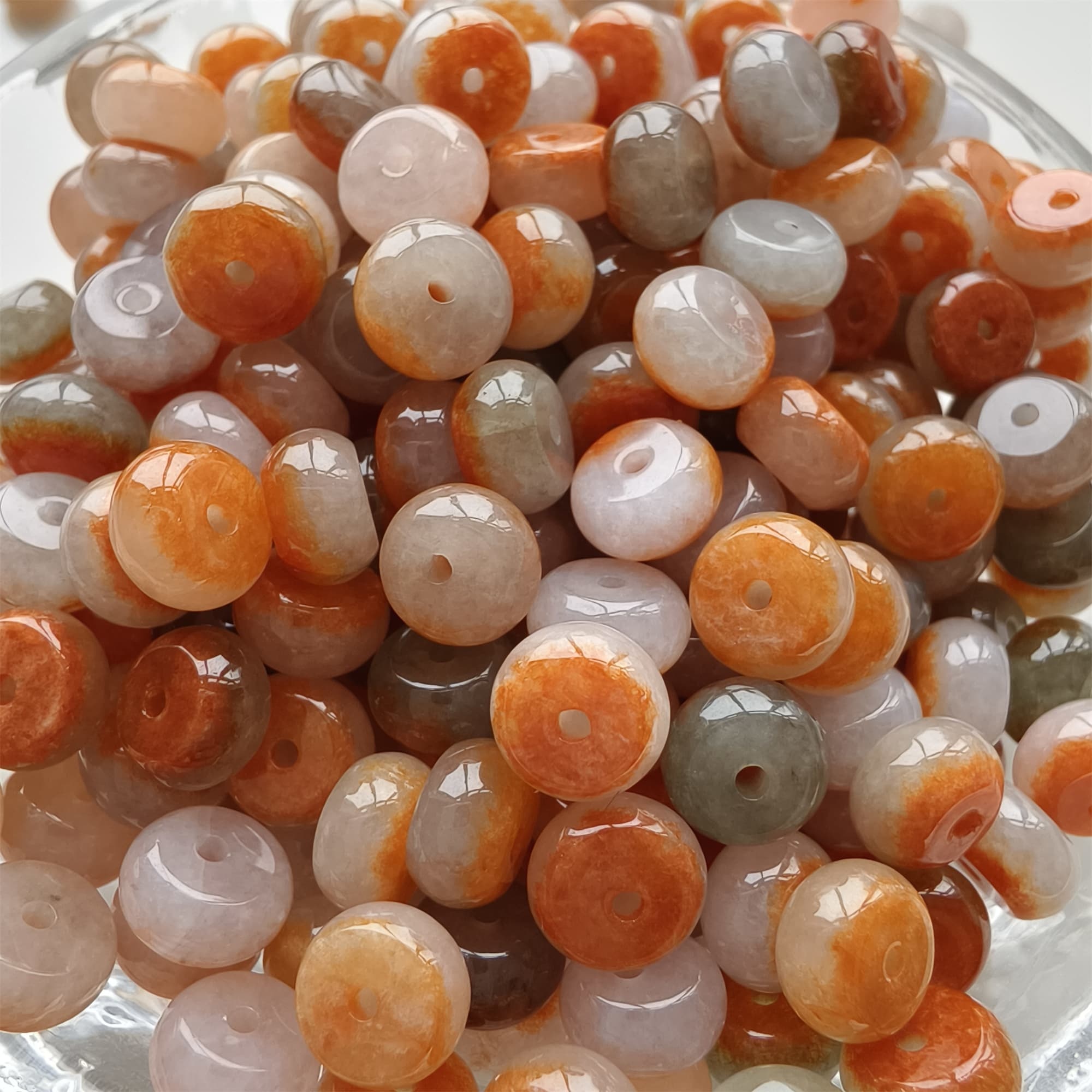 DDP 30pcs 7mm Natural Certificated Red White Burmese Jadeite Rondelle Beads