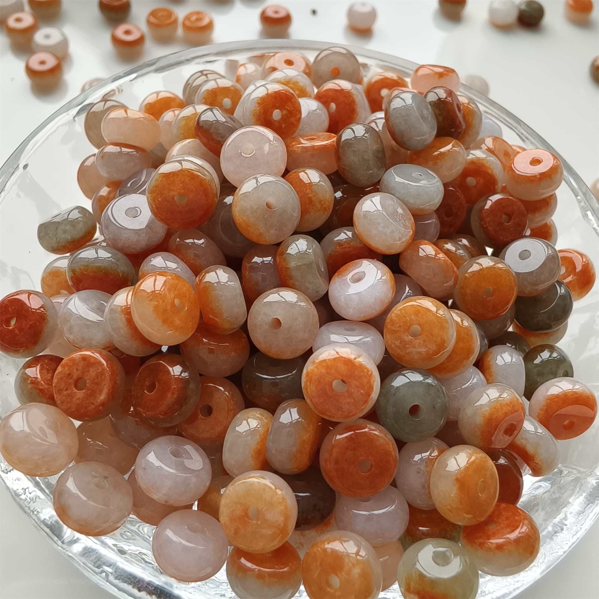DDP 30pcs 7mm Natural Certificated Red White Burmese Jadeite Rondelle Beads