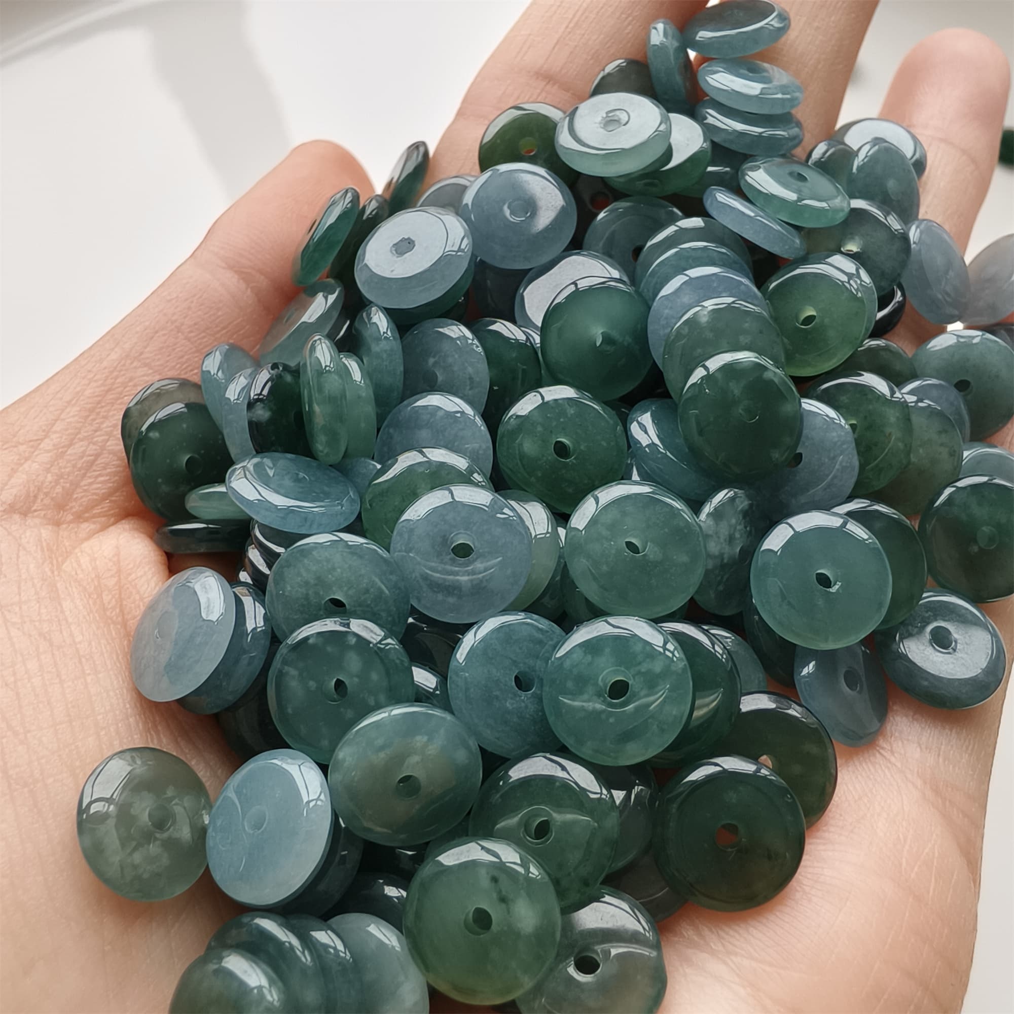 DDP 50pcs 9mm Natural Certificated Type A Icy Blue Watery Guatemalan Jadeite Safety Buckle Beads