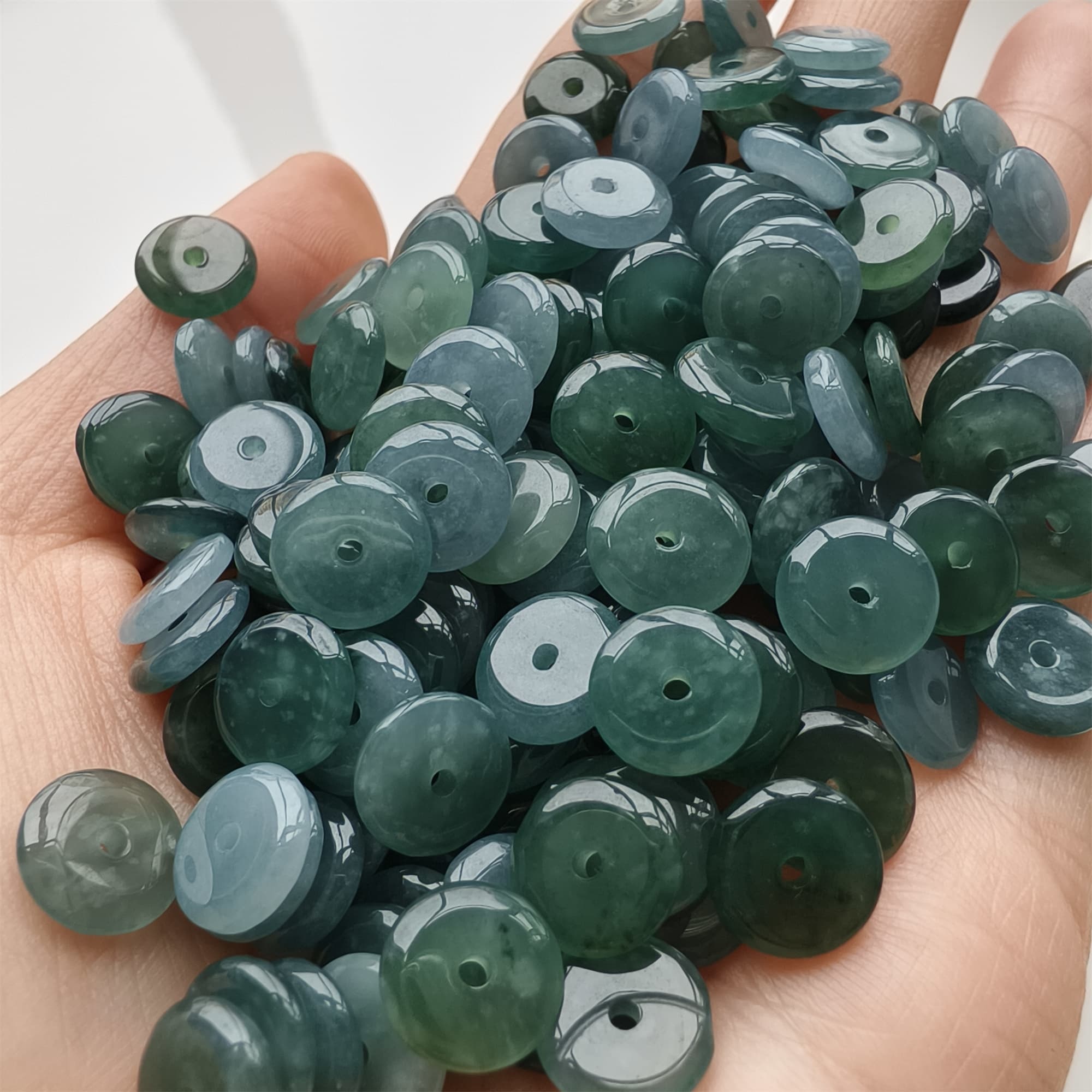 DDP 50pcs 9mm Natural Certificated Type A Icy Blue Watery Guatemalan Jadeite Safety Buckle Beads