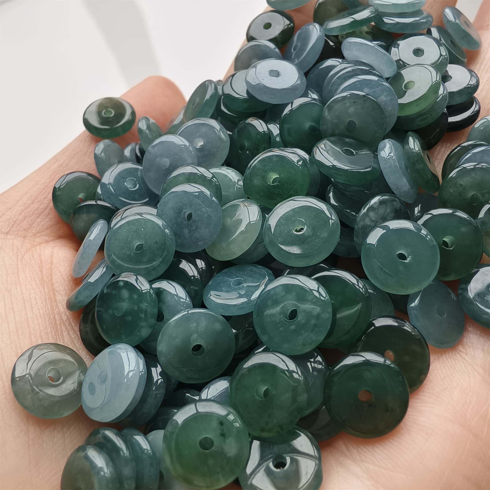 DDP 50pcs 9mm Natural Certificated Type A Icy Blue Watery Guatemalan Jadeite Safety Buckle Beads