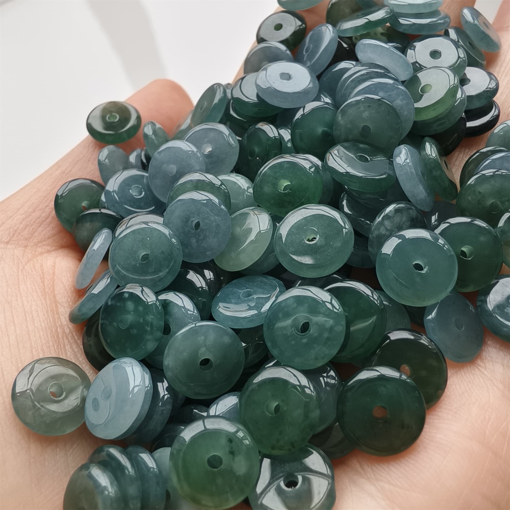 DDP 50pcs 9mm Natural Certificated Type A Icy Blue Watery Guatemalan Jadeite Safety Buckle Beads