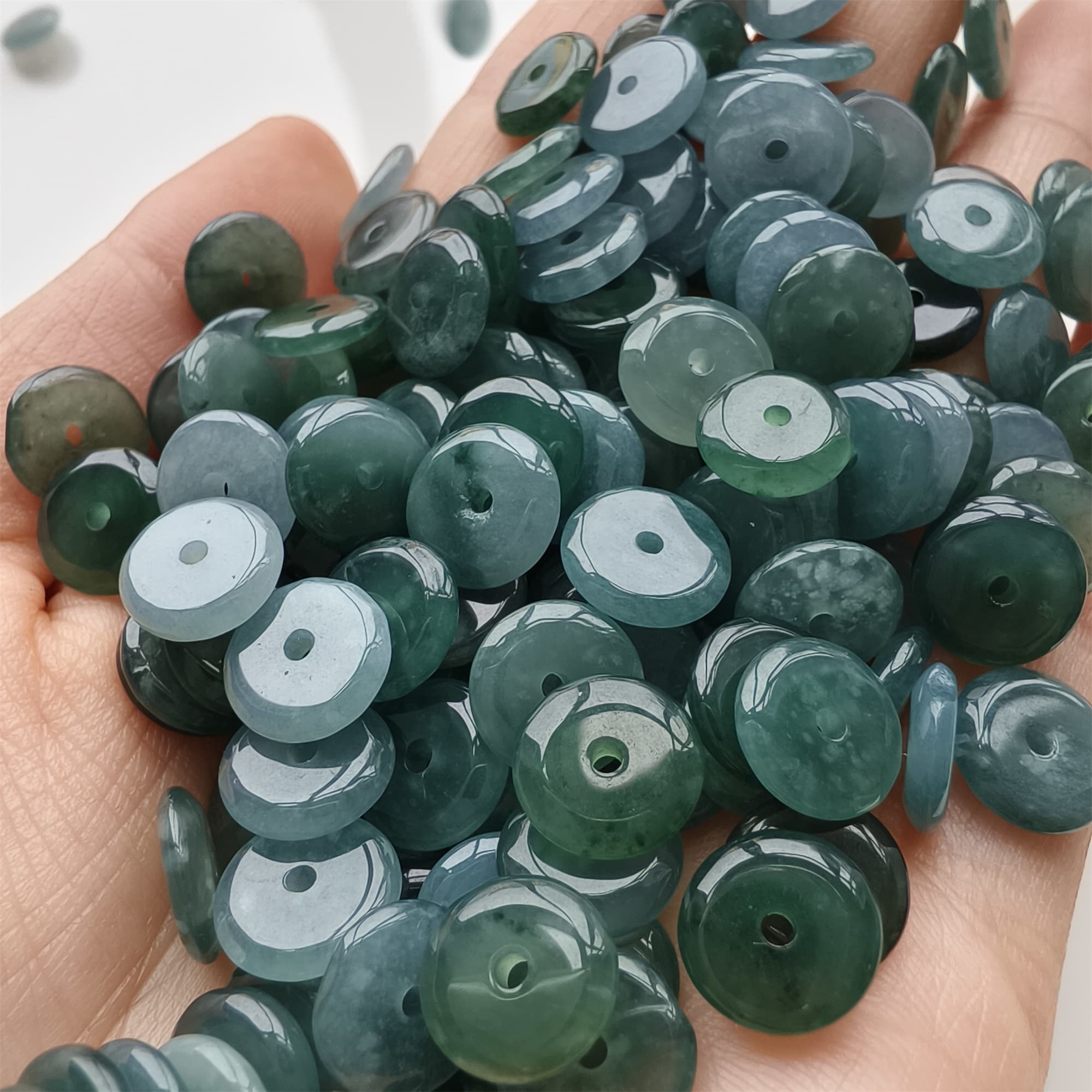 DDP 50pcs 9mm Natural Certificated Type A Icy Blue Watery Guatemalan Jadeite Safety Buckle Beads