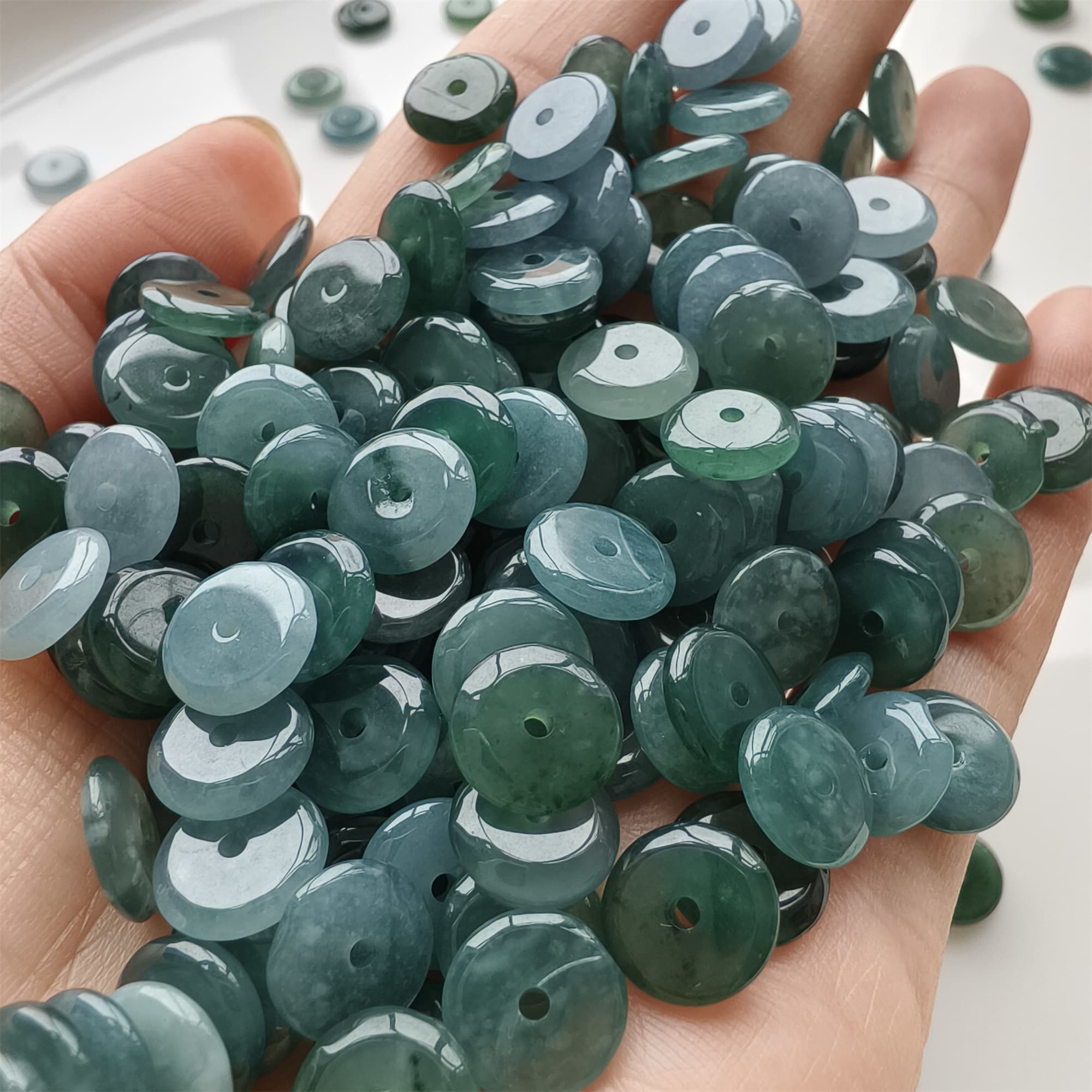 DDP 50pcs 9mm Natural Certificated Type A Icy Blue Watery Guatemalan Jadeite Safety Buckle Beads