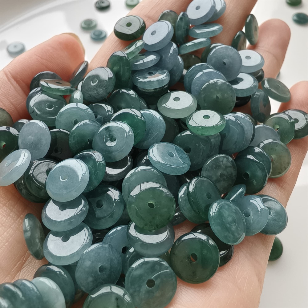 DDP 50pcs 9mm Natural Certificated Type A Icy Blue Watery Guatemalan Jadeite Safety Buckle Beads