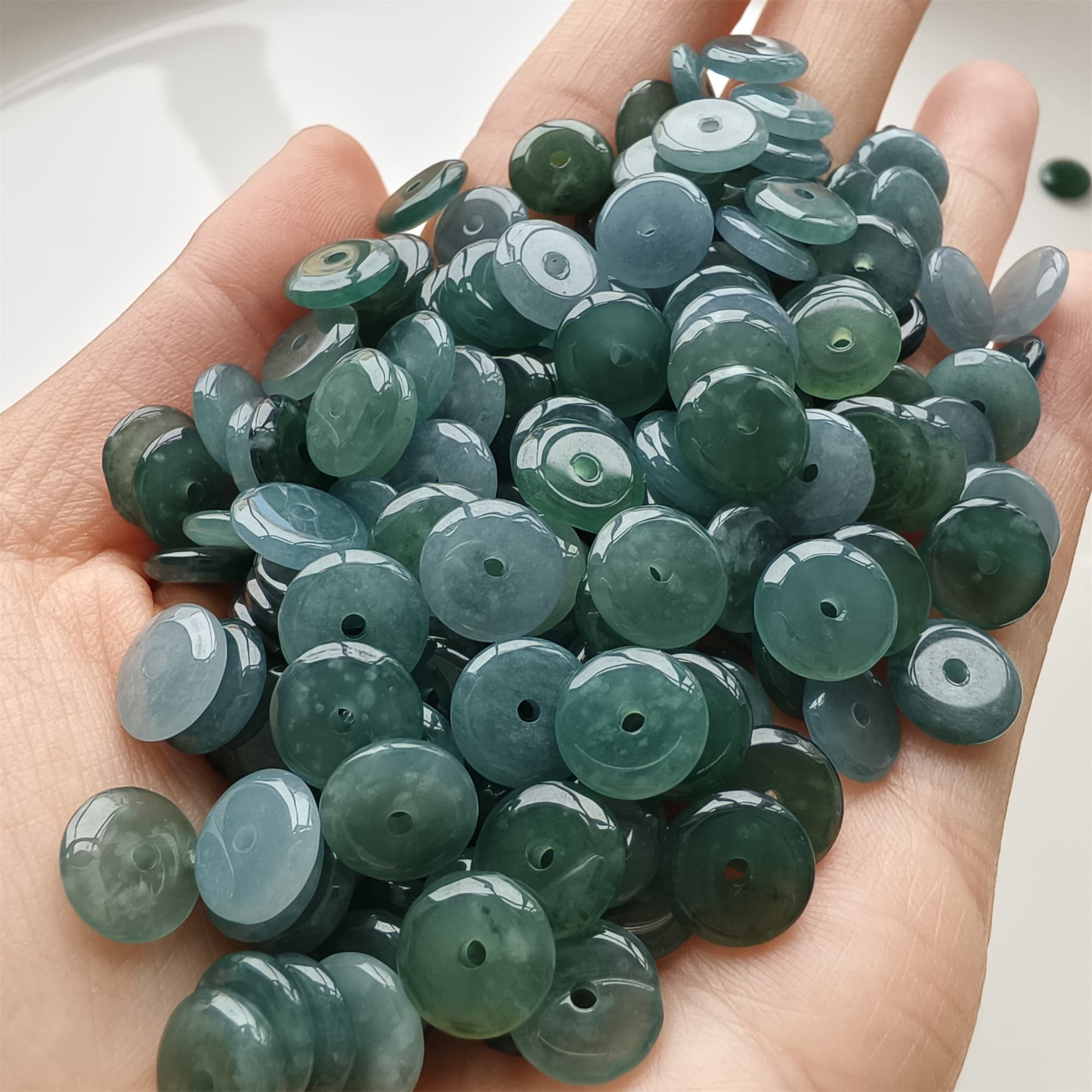 DDP 50pcs 9mm Natural Certificated Type A Icy Blue Watery Guatemalan Jadeite Safety Buckle Beads