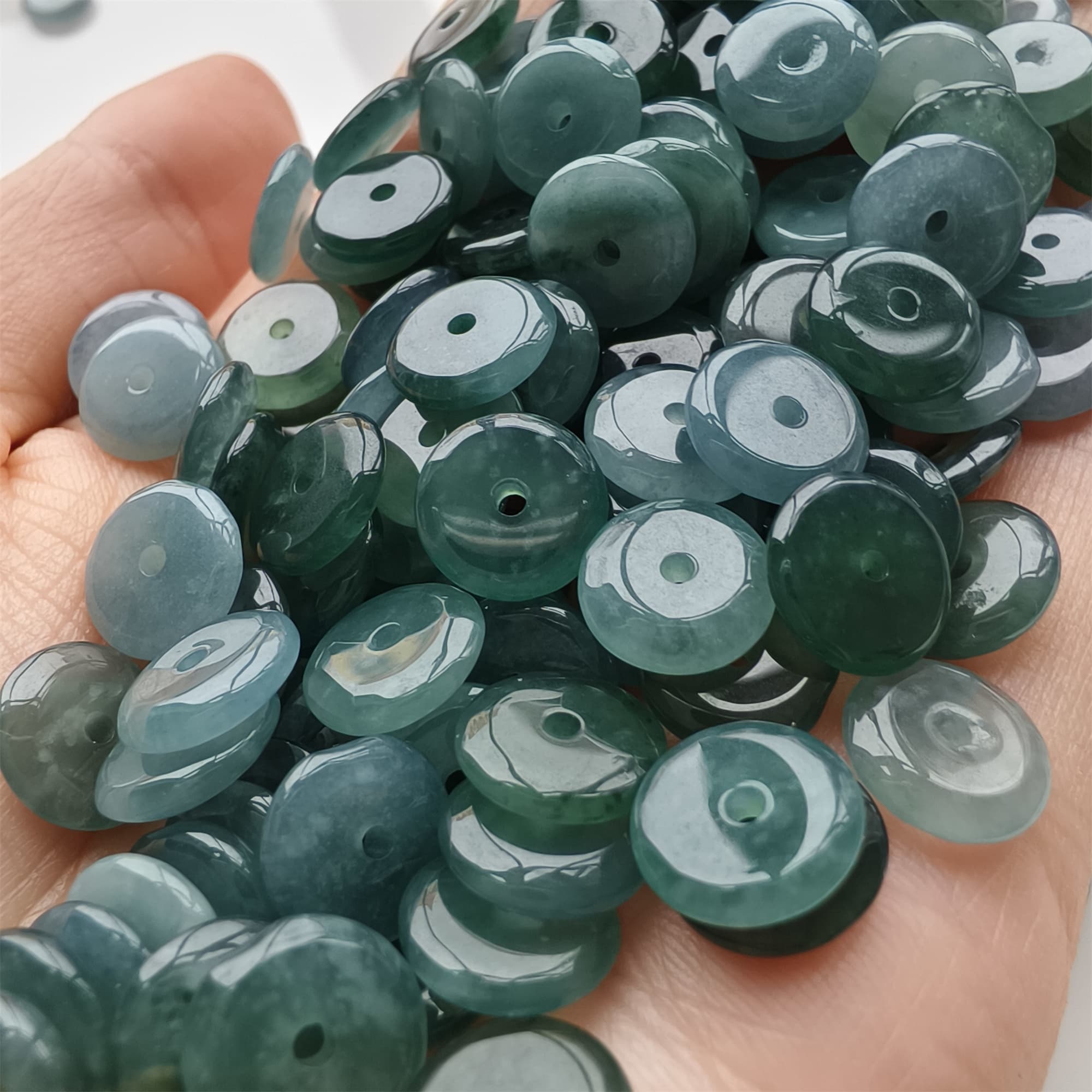 DDP 50pcs 9mm Natural Certificated Type A Icy Blue Watery Guatemalan Jadeite Safety Buckle Beads