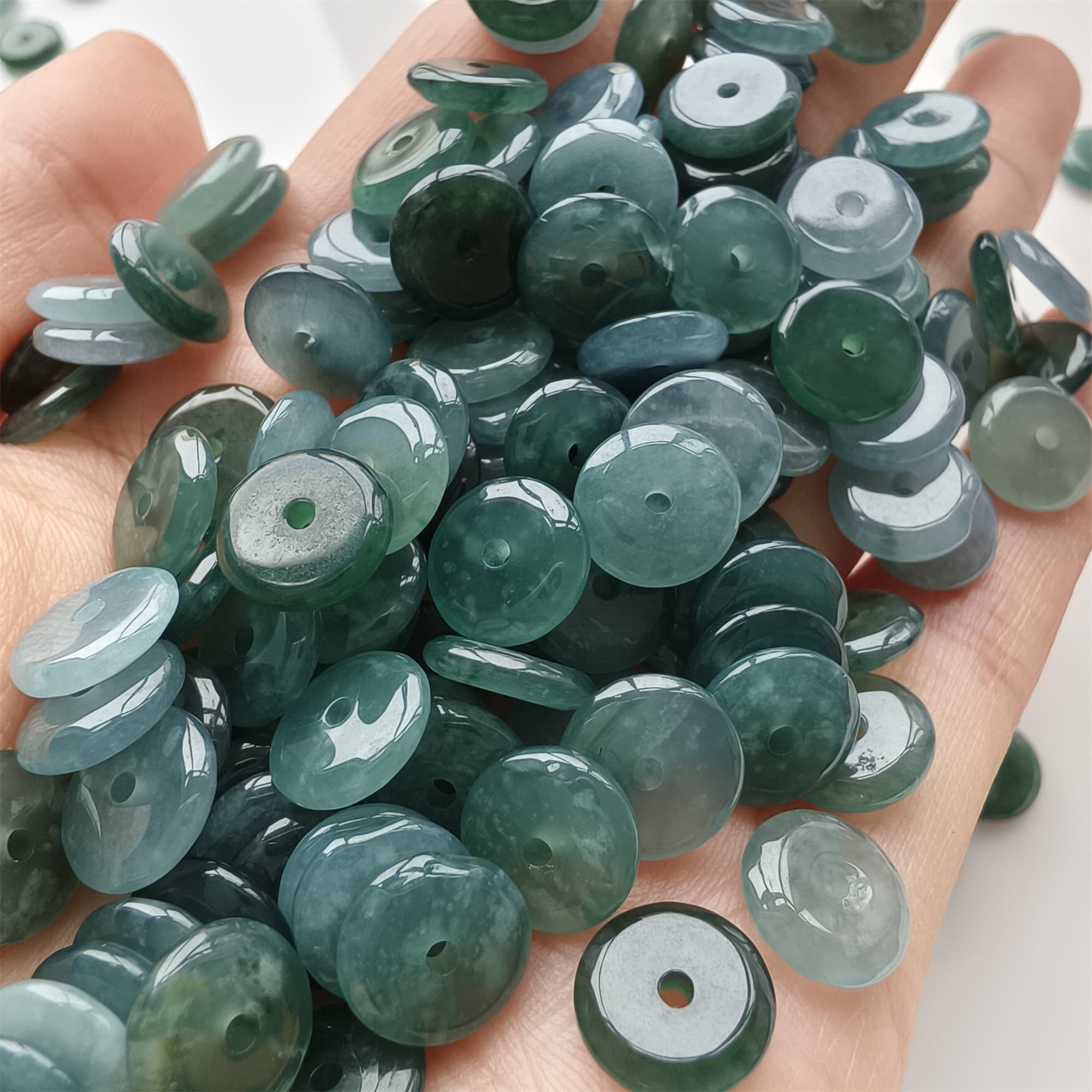 DDP 50pcs 9mm Natural Certificated Type A Icy Blue Watery Guatemalan Jadeite Safety Buckle Beads