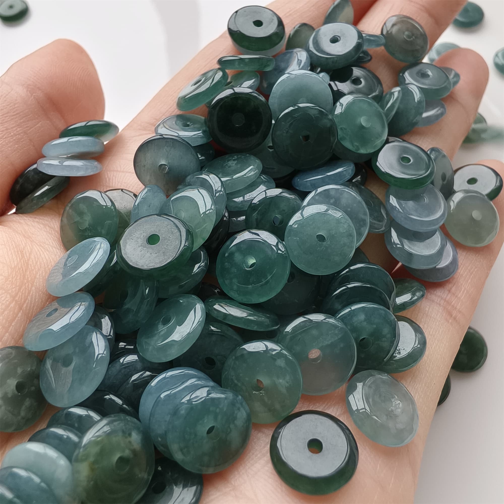 DDP 50pcs 9mm Natural Certificated Type A Icy Blue Watery Guatemalan Jadeite Safety Buckle Beads