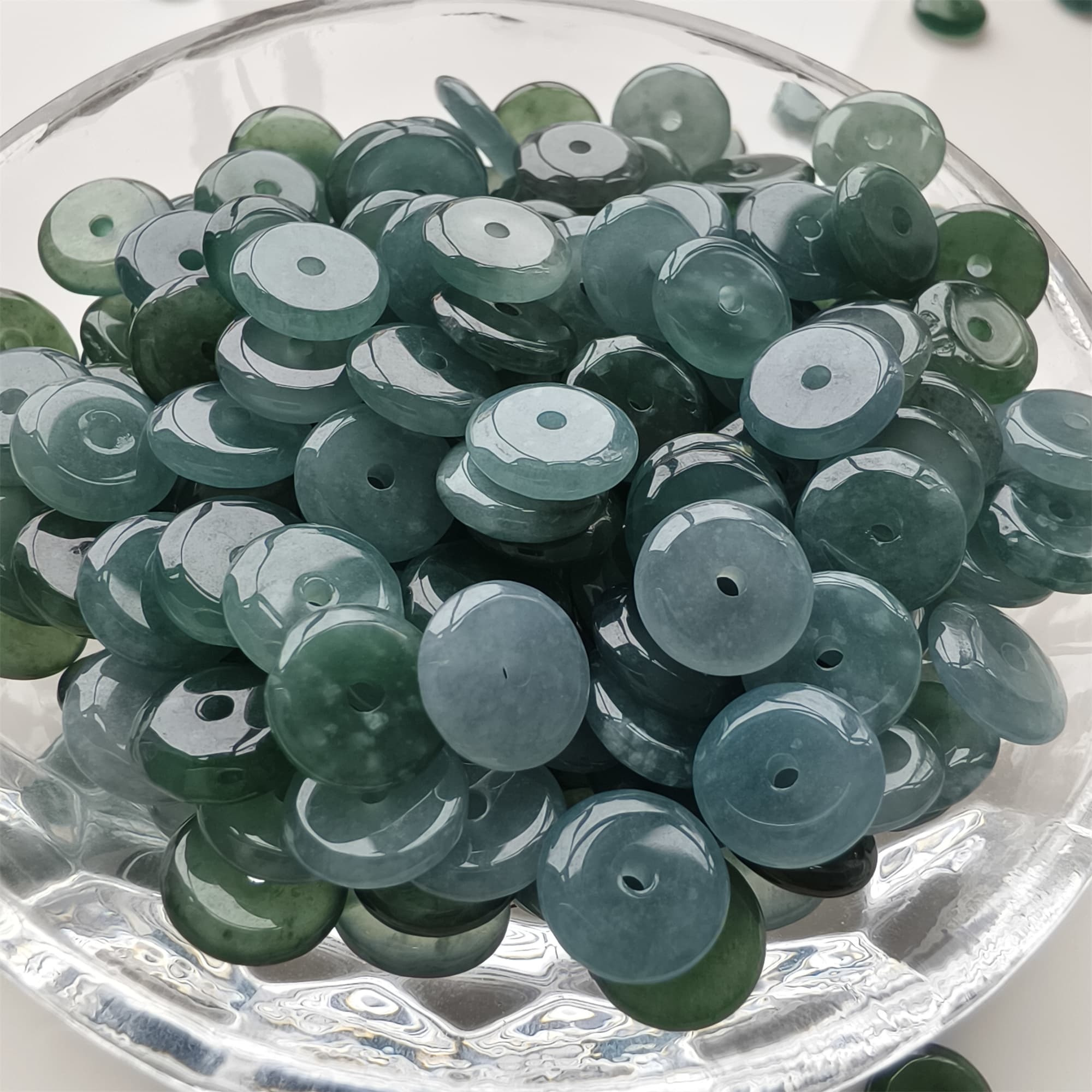 DDP 50pcs 9mm Natural Certificated Type A Icy Blue Watery Guatemalan Jadeite Safety Buckle Beads