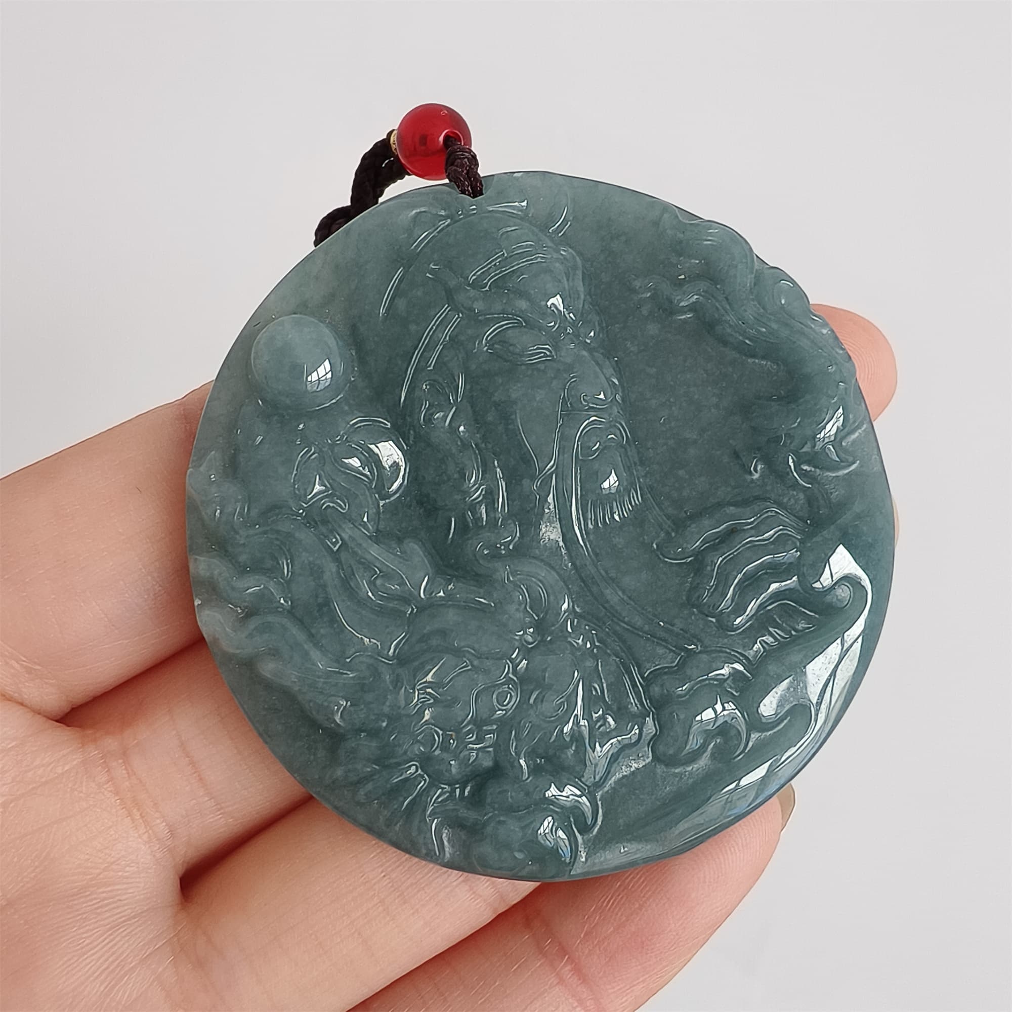 DDP 52mm Natural Certificated Type A Icy Blue Watery Guatemalan Jadeite Guangong Pendant