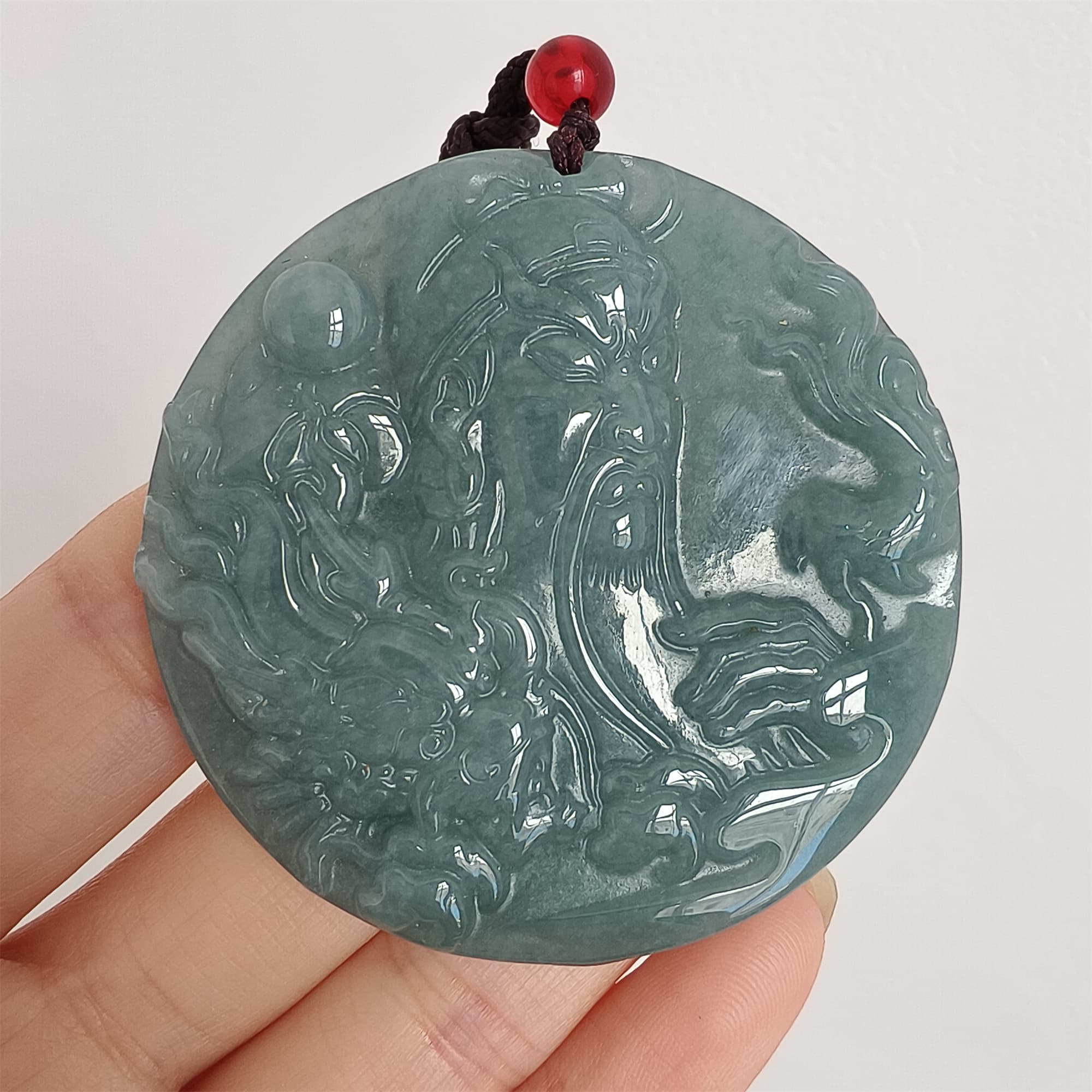 DDP 52mm Natural Certificated Type A Icy Blue Watery Guatemalan Jadeite Guangong Pendant