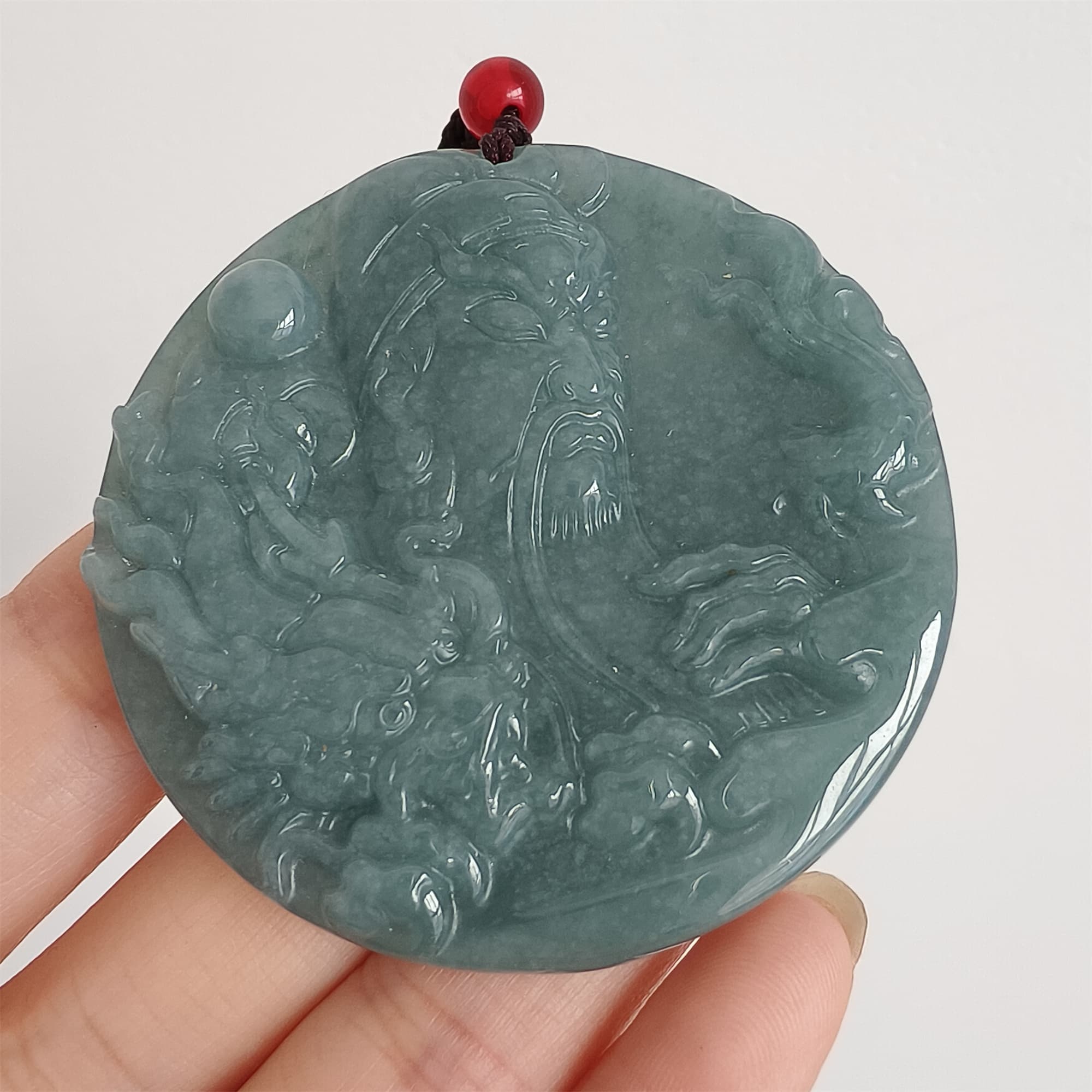 DDP 52mm Natural Certificated Type A Icy Blue Watery Guatemalan Jadeite Guangong Pendant