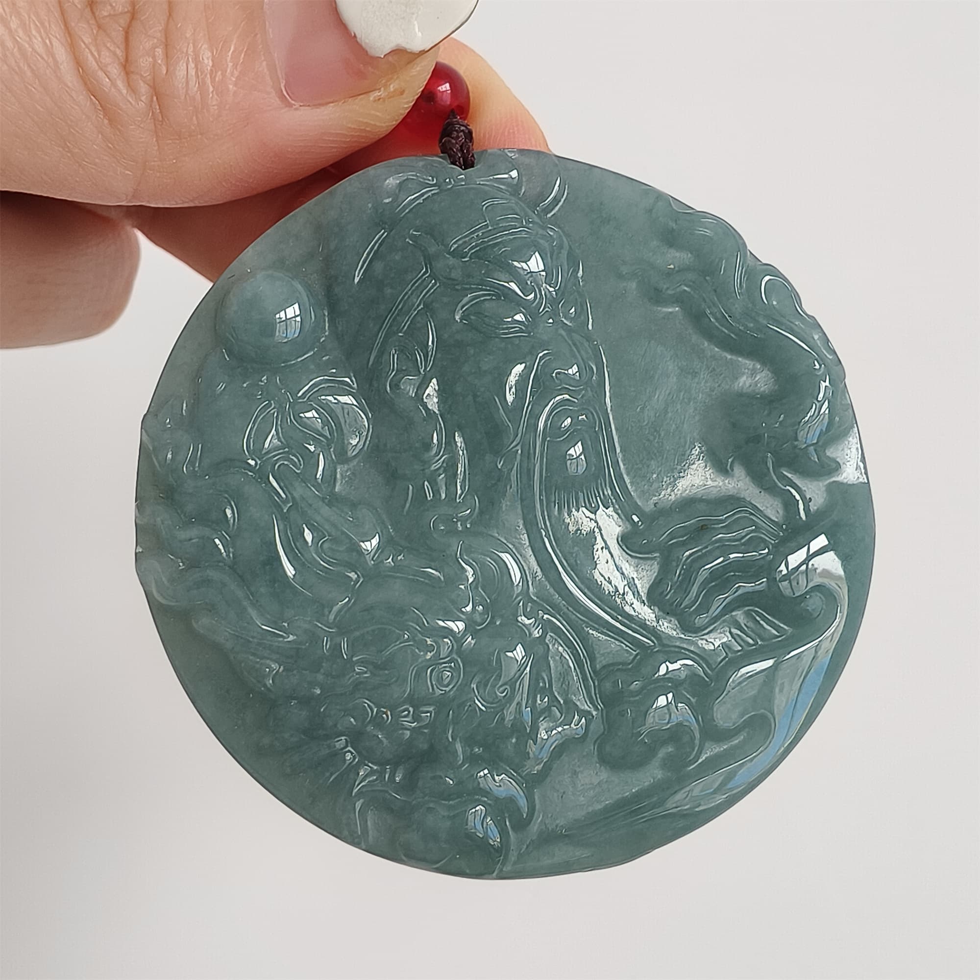 DDP 52mm Natural Certificated Type A Icy Blue Watery Guatemalan Jadeite Guangong Pendant