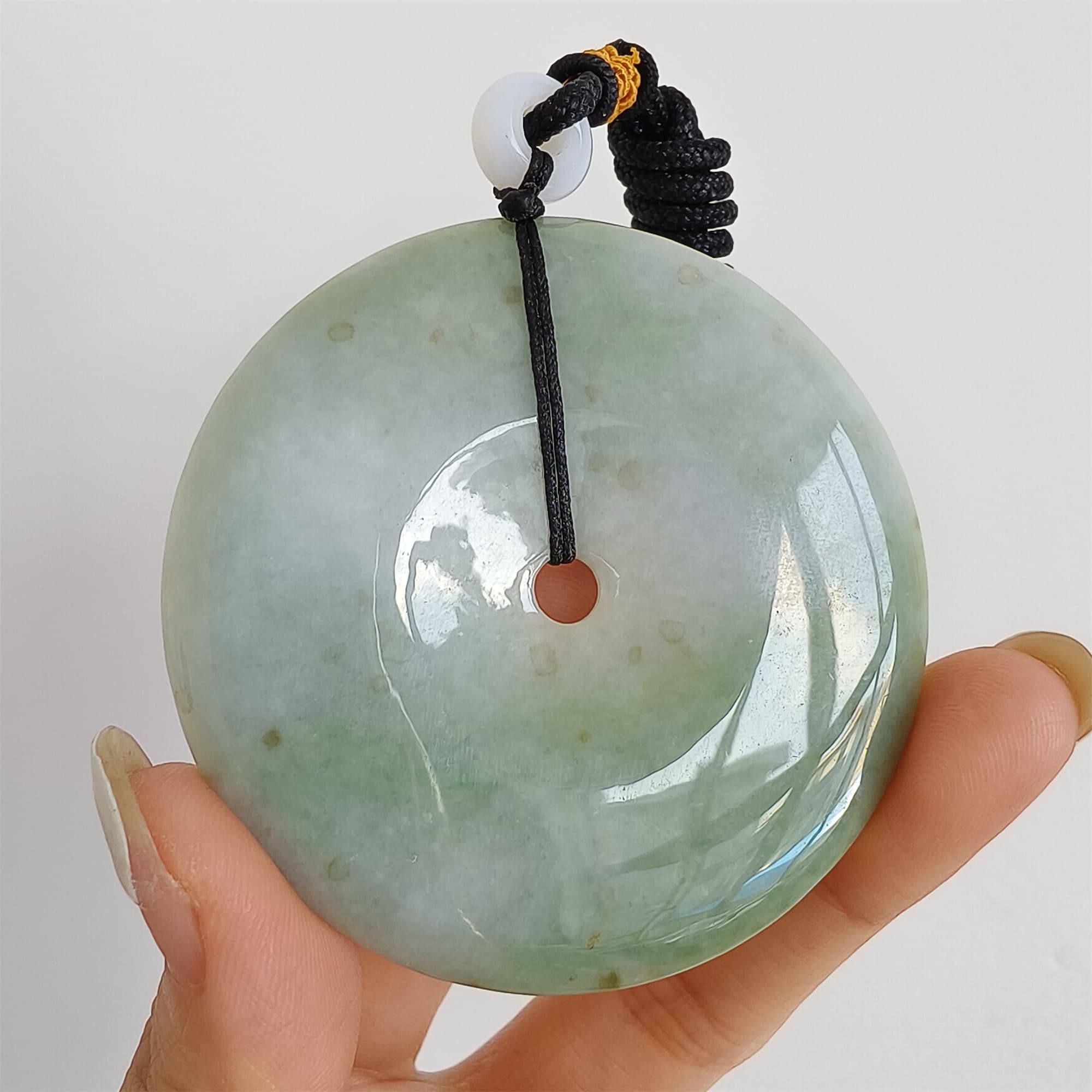 DDP 58mm Unique Natural Certificated Type A Untreated Icy Green Burmese Jadeite Safety Buckle Pendants
