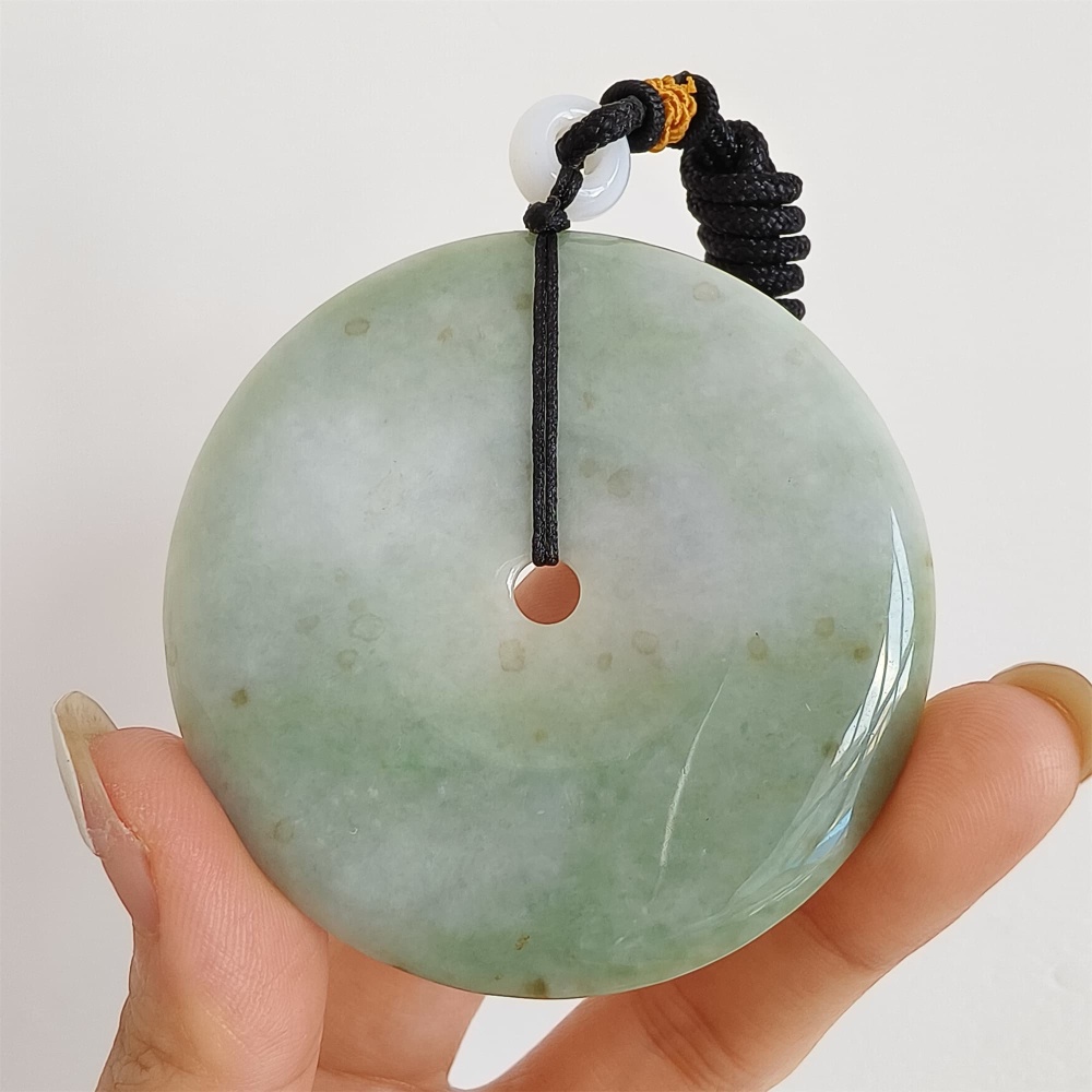 DDP 58mm Unique Natural Certificated Type A Untreated Icy Green Burmese Jadeite Safety Buckle Pendants