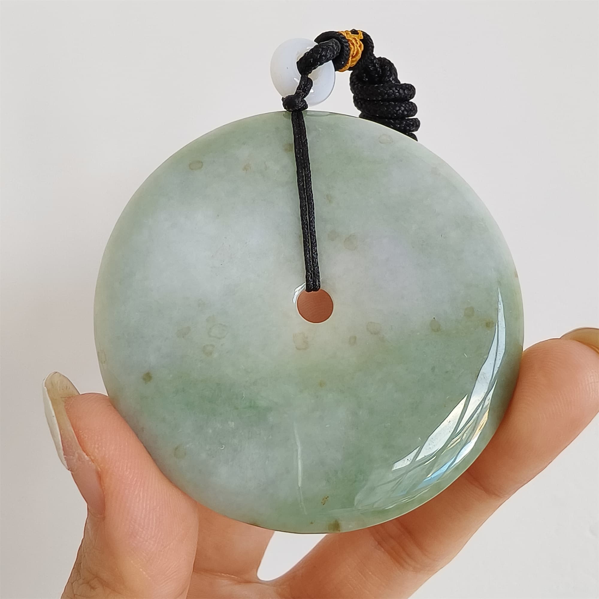 DDP 58mm Unique Natural Certificated Type A Untreated Icy Green Burmese Jadeite Safety Buckle Pendants