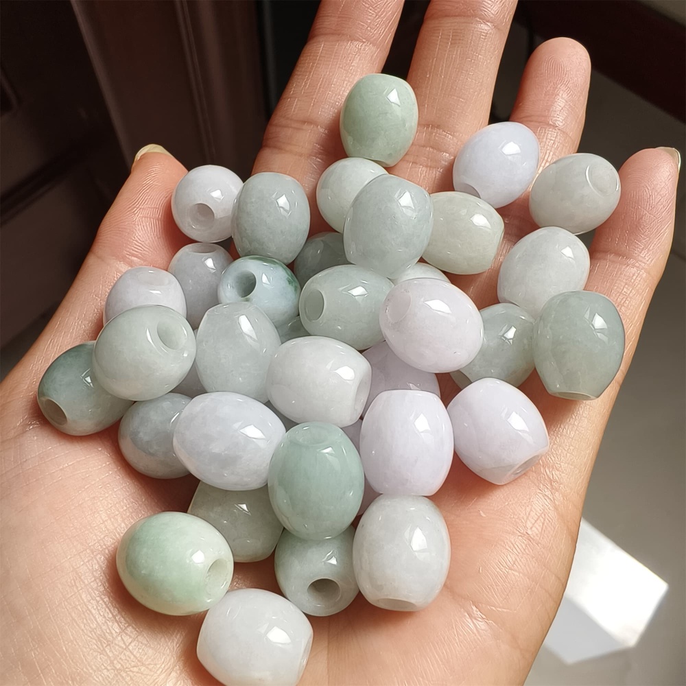 DDP 12.5-13.5mm Natural Type A Burma Jadeite Big Hole Oval Barrel Beads
