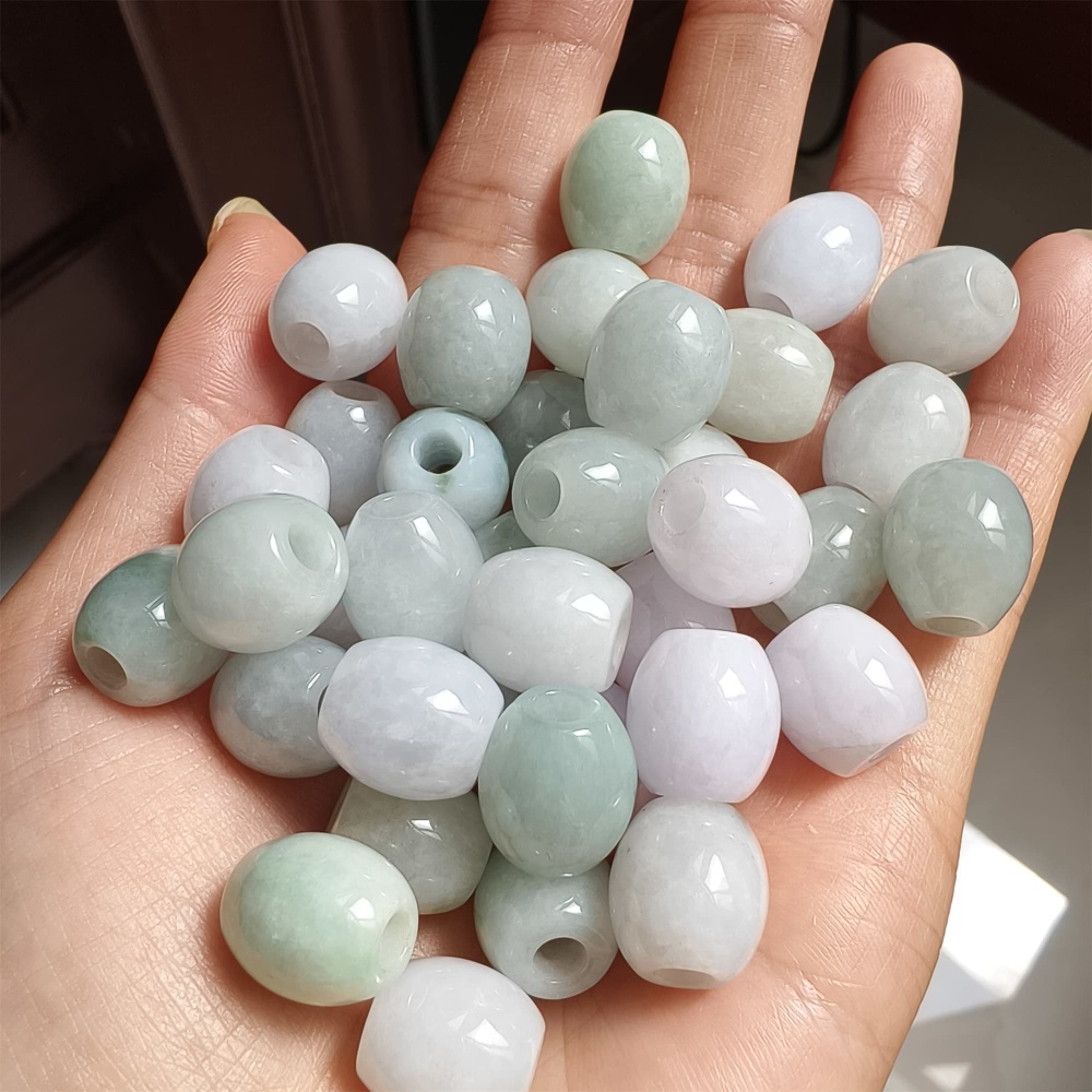DDP 12.5-13.5mm Natural Type A Burma Jadeite Big Hole Oval Barrel Beads