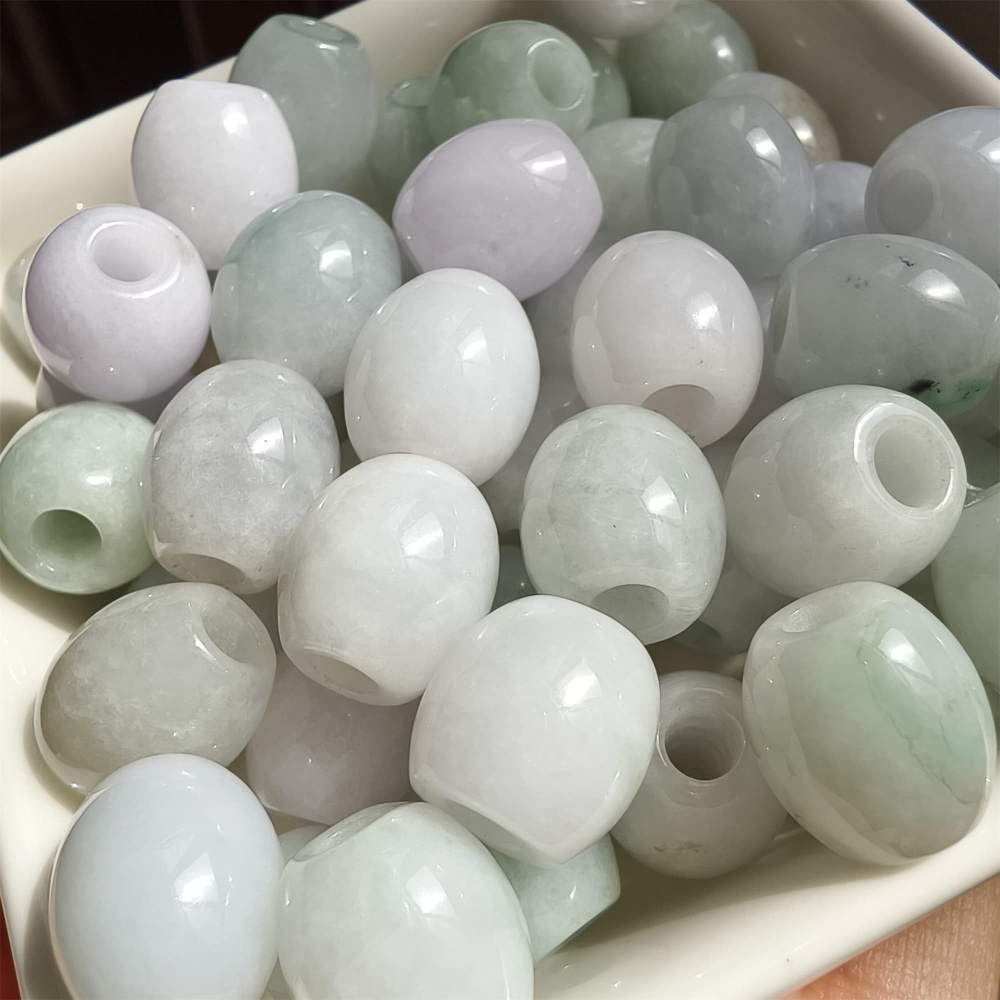 DDP 12.5-13.5mm Natural Type A Burma Jadeite Big Hole Oval Barrel Beads