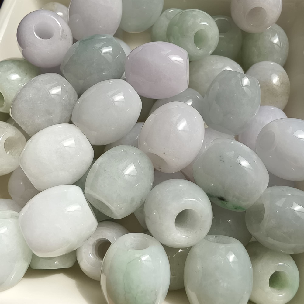 DDP 12.5-13.5mm Natural Type A Burma Jadeite Big Hole Oval Barrel Beads