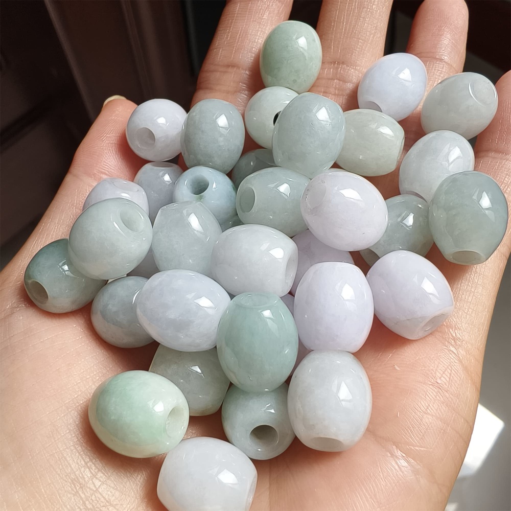 DDP 12.5-13.5mm Natural Type A Burma Jadeite Big Hole Oval Barrel Beads