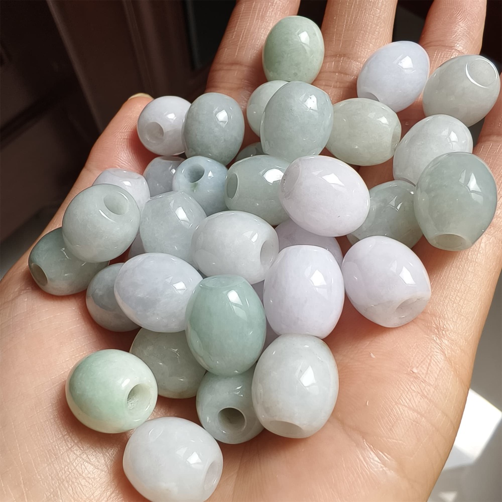 DDP 12.5-13.5mm Natural Type A Burma Jadeite Big Hole Oval Barrel Beads