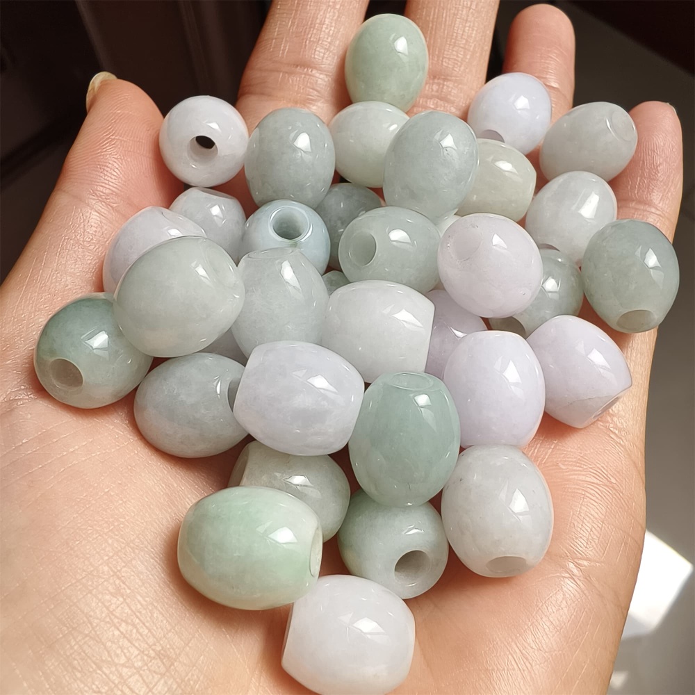 DDP 12.5-13.5mm Natural Type A Burma Jadeite Big Hole Oval Barrel Beads