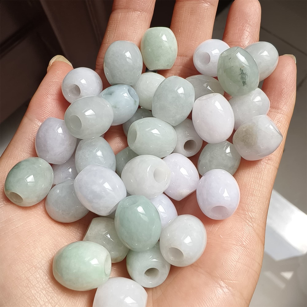 DDP 12.5-13.5mm Natural Type A Burma Jadeite Big Hole Oval Barrel Beads