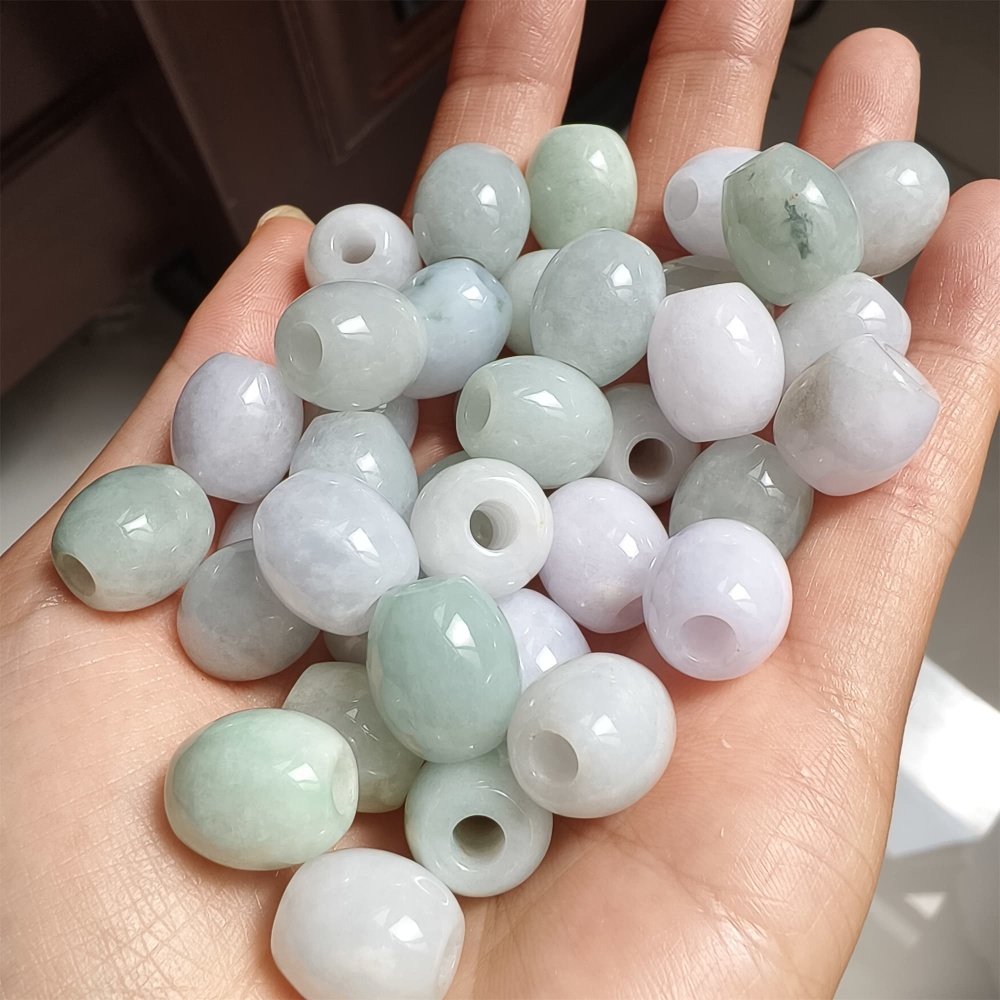 DDP 12.5-13.5mm Natural Type A Burma Jadeite Big Hole Oval Barrel Beads