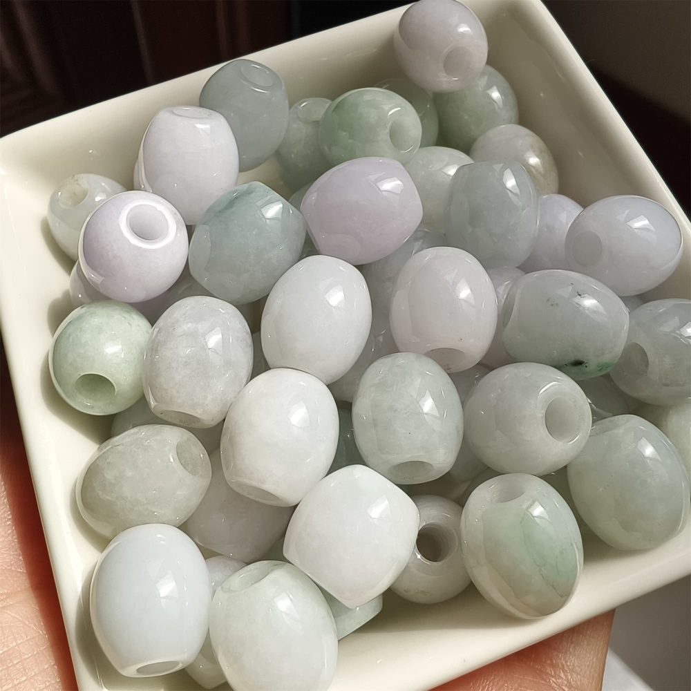 DDP 12.5-13.5mm Natural Type A Burma Jadeite Big Hole Oval Barrel Beads