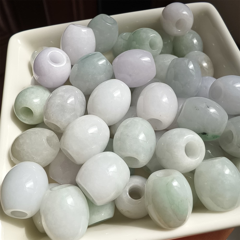 DDP 12.5-13.5mm Natural Type A Burma Jadeite Big Hole Oval Barrel Beads