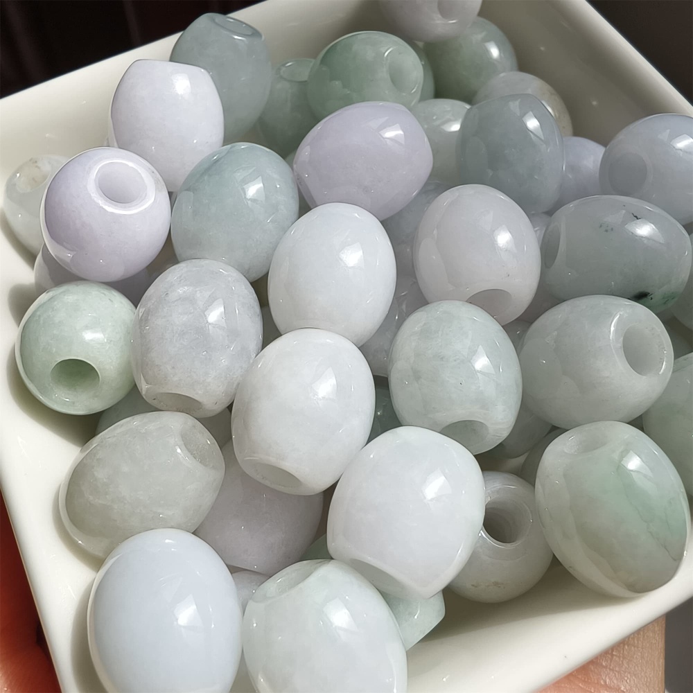 DDP 12.5-13.5mm Natural Type A Burma Jadeite Big Hole Oval Barrel Beads