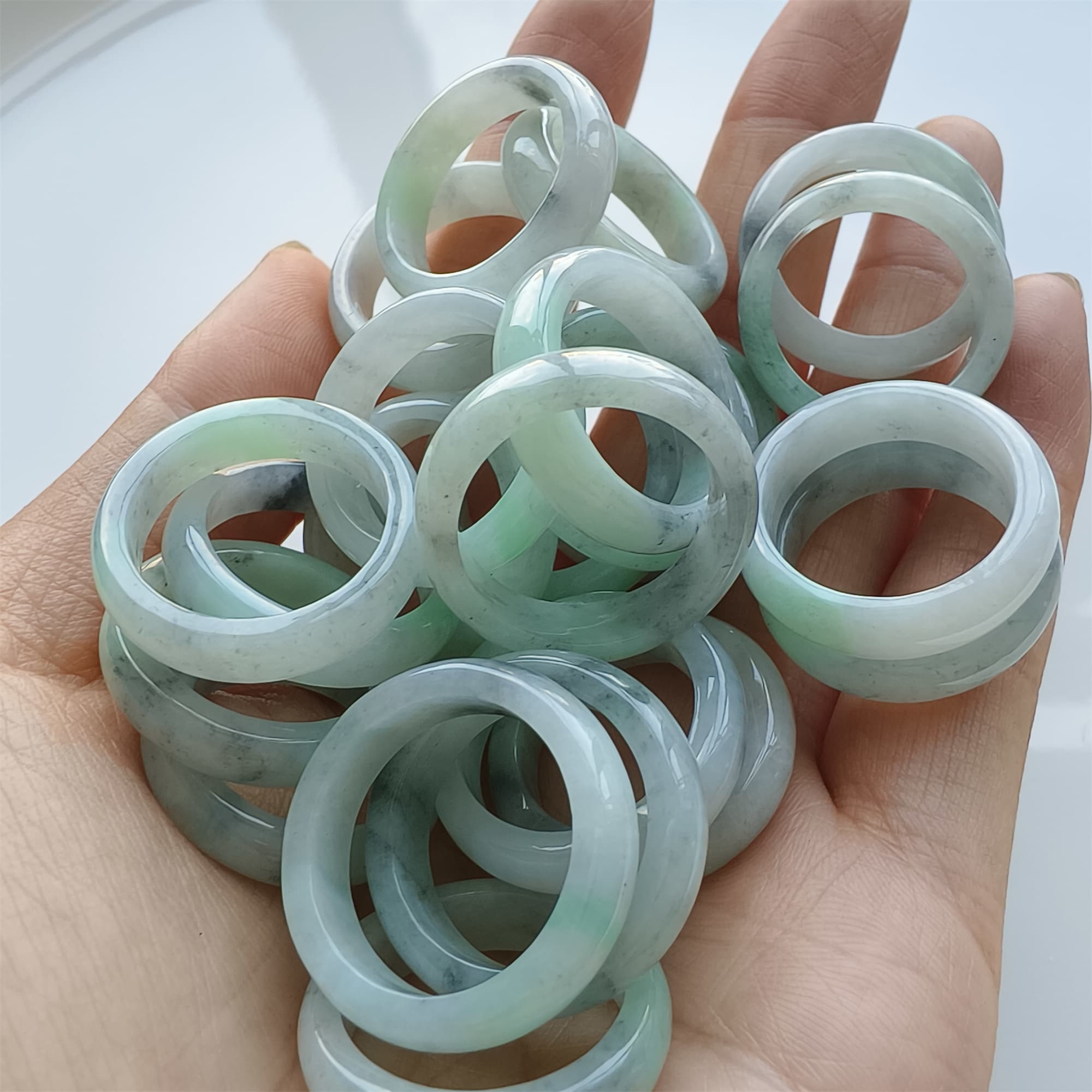 DDP Natural Type A Untreated Black Chicken Species Green Burmese Jadeite Rings