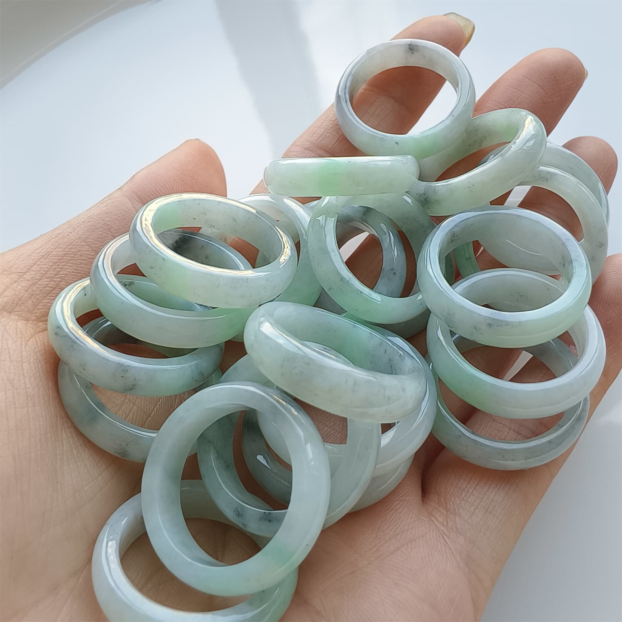DDP Natural Type A Untreated Black Chicken Species Green Burmese Jadeite Rings