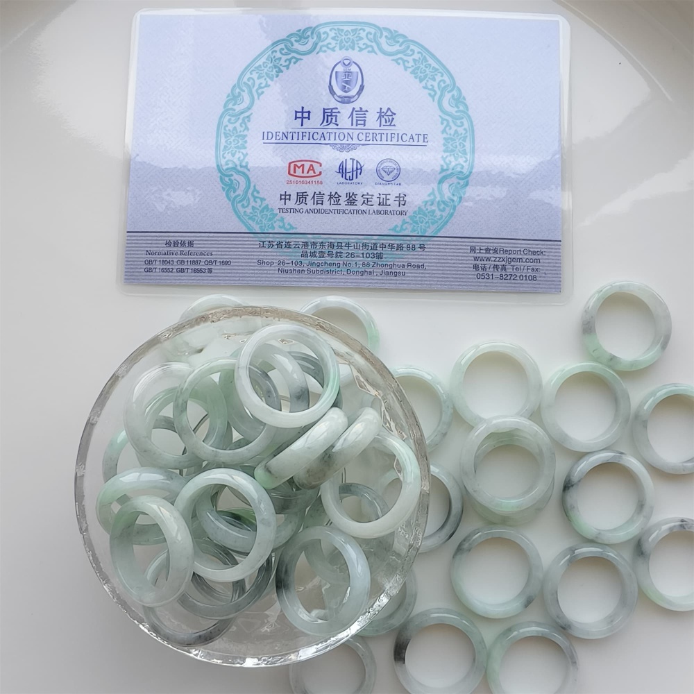 DDP Natural Type A Untreated Black Chicken Species Green Burmese Jadeite Rings