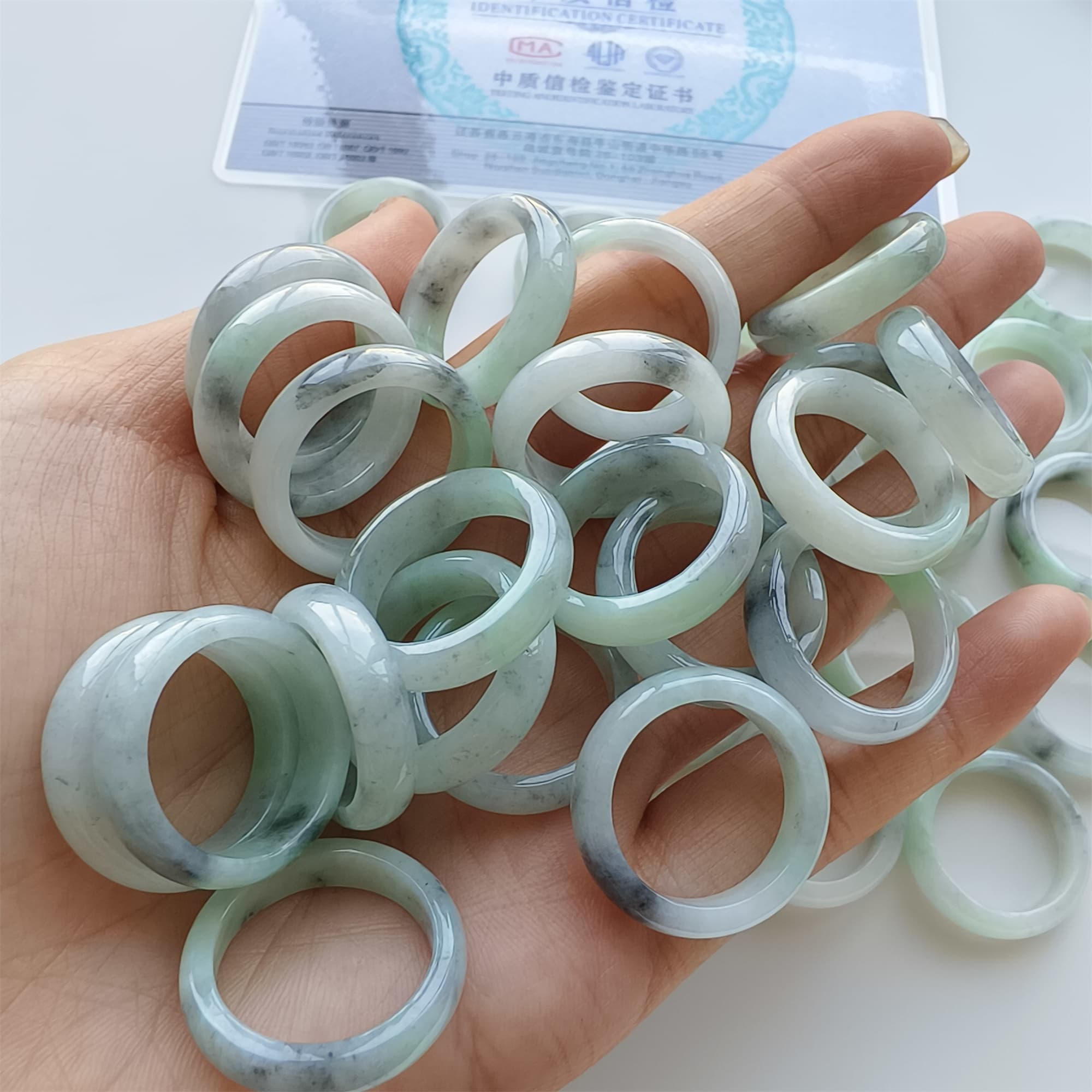 DDP Natural Type A Untreated Black Chicken Species Green Burmese Jadeite Rings