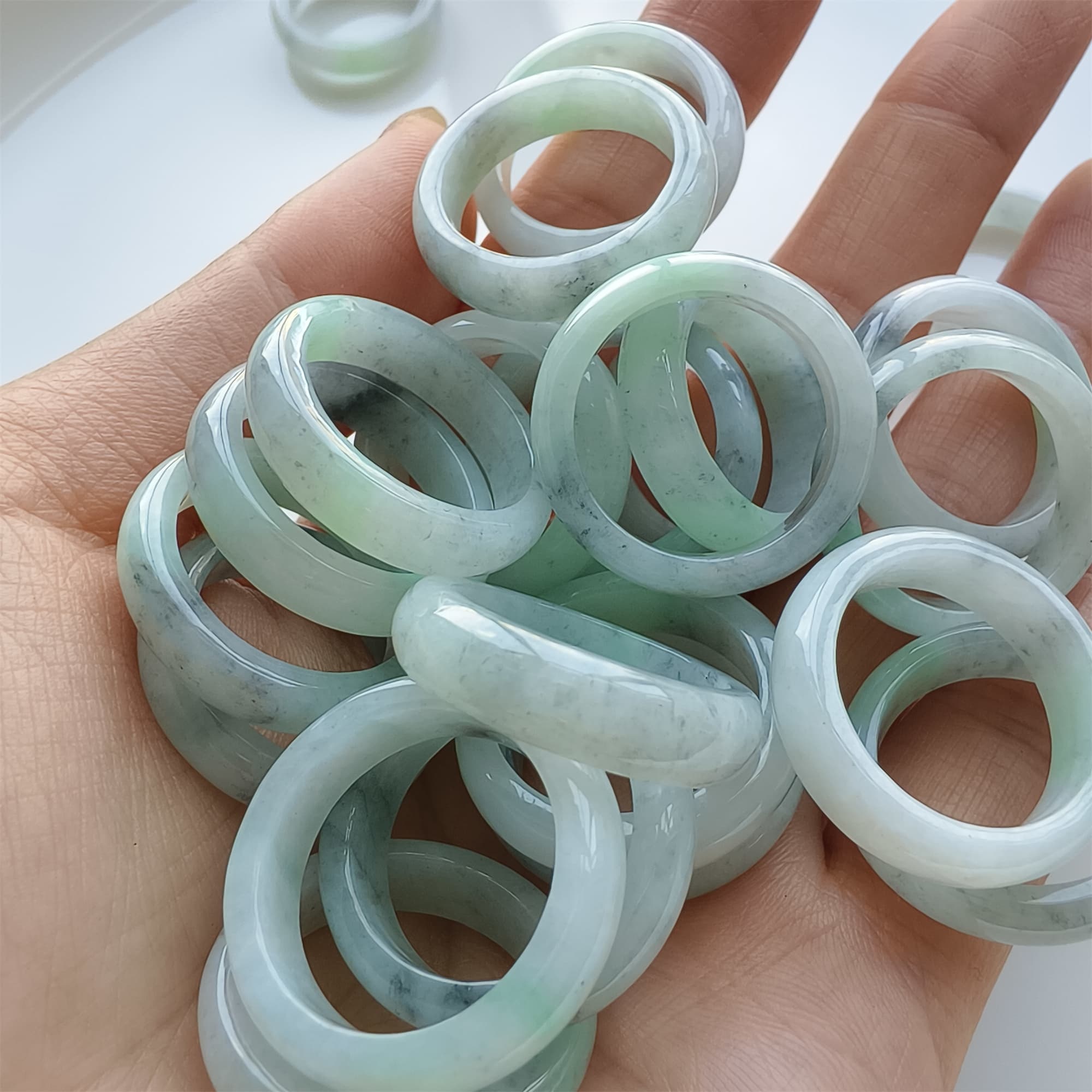 DDP Natural Type A Untreated Black Chicken Species Green Burmese Jadeite Rings