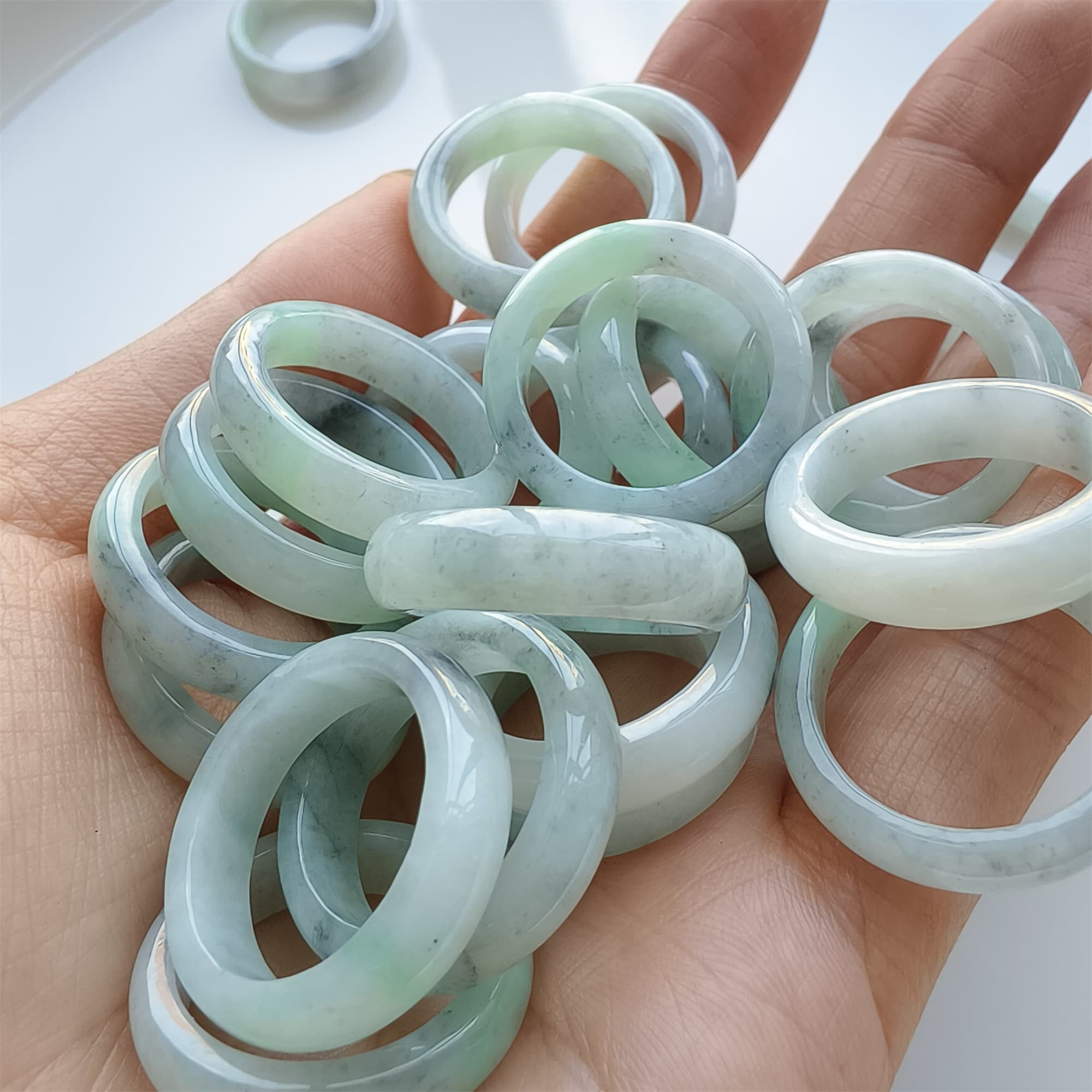 DDP Natural Type A Untreated Black Chicken Species Green Burmese Jadeite Rings