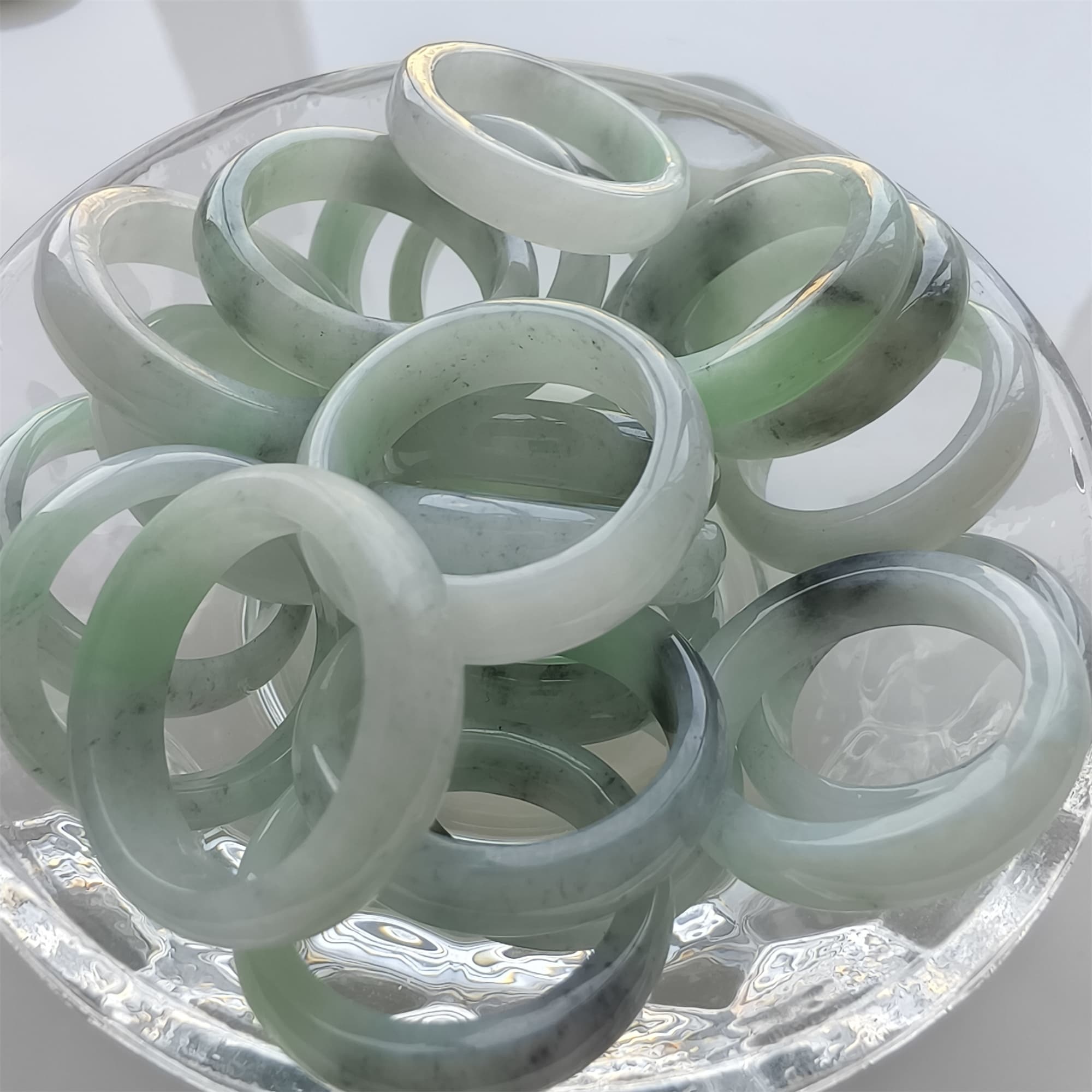 DDP Natural Type A Untreated Black Chicken Species Green Burmese Jadeite Rings