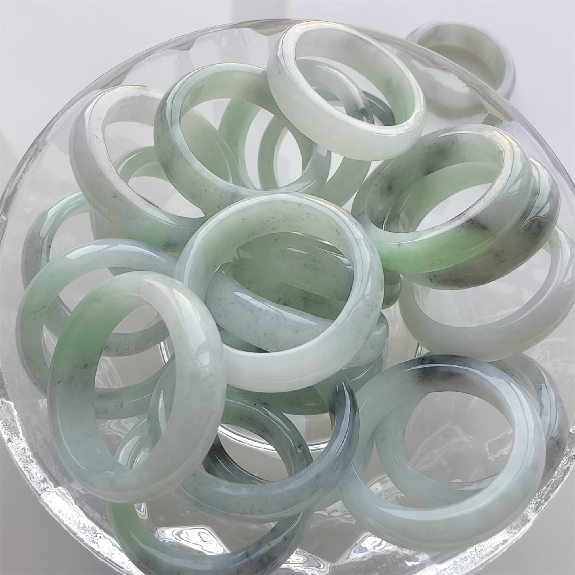 DDP Natural Type A Untreated Black Chicken Species Green Burmese Jadeite Rings