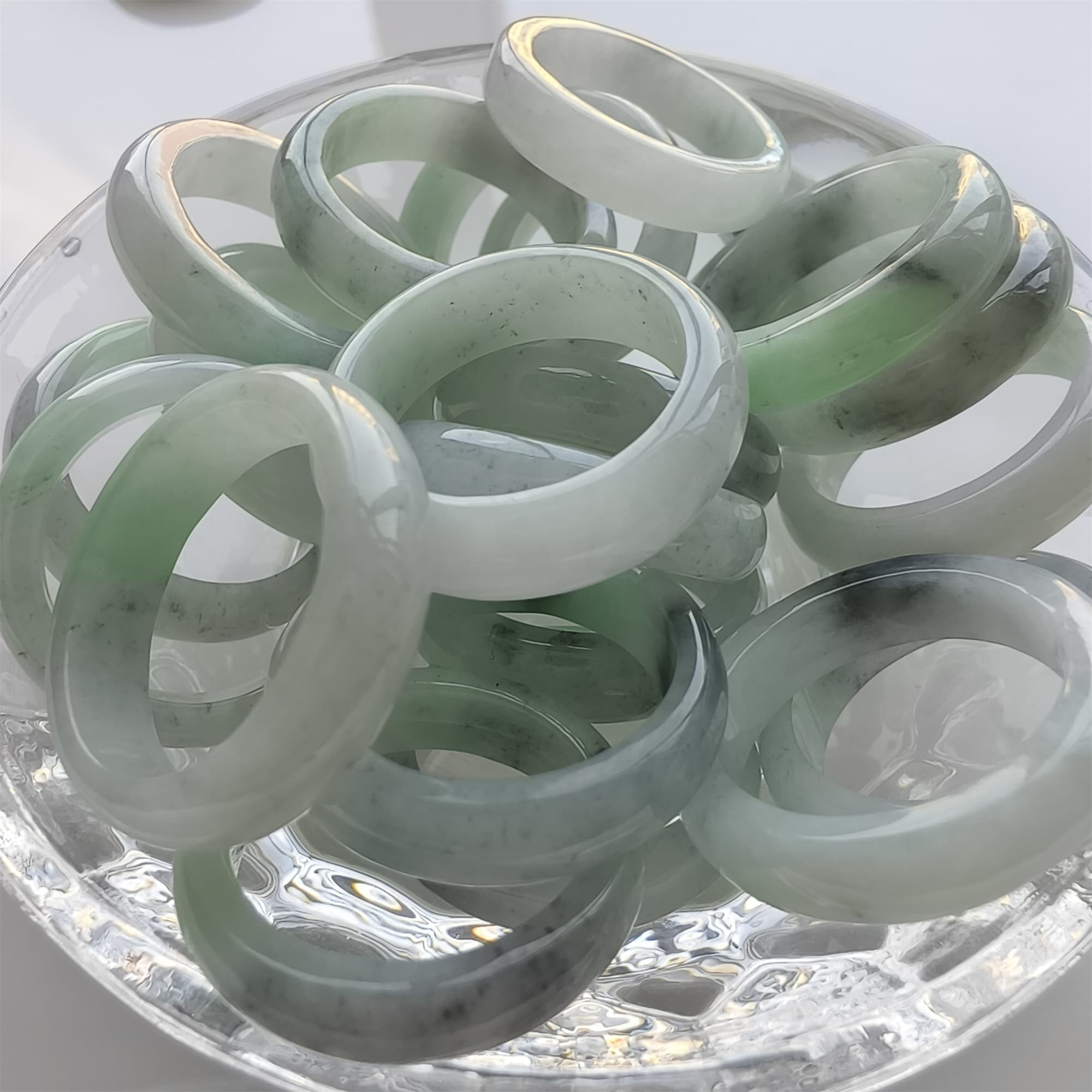 DDP Natural Type A Untreated Black Chicken Species Green Burmese Jadeite Rings