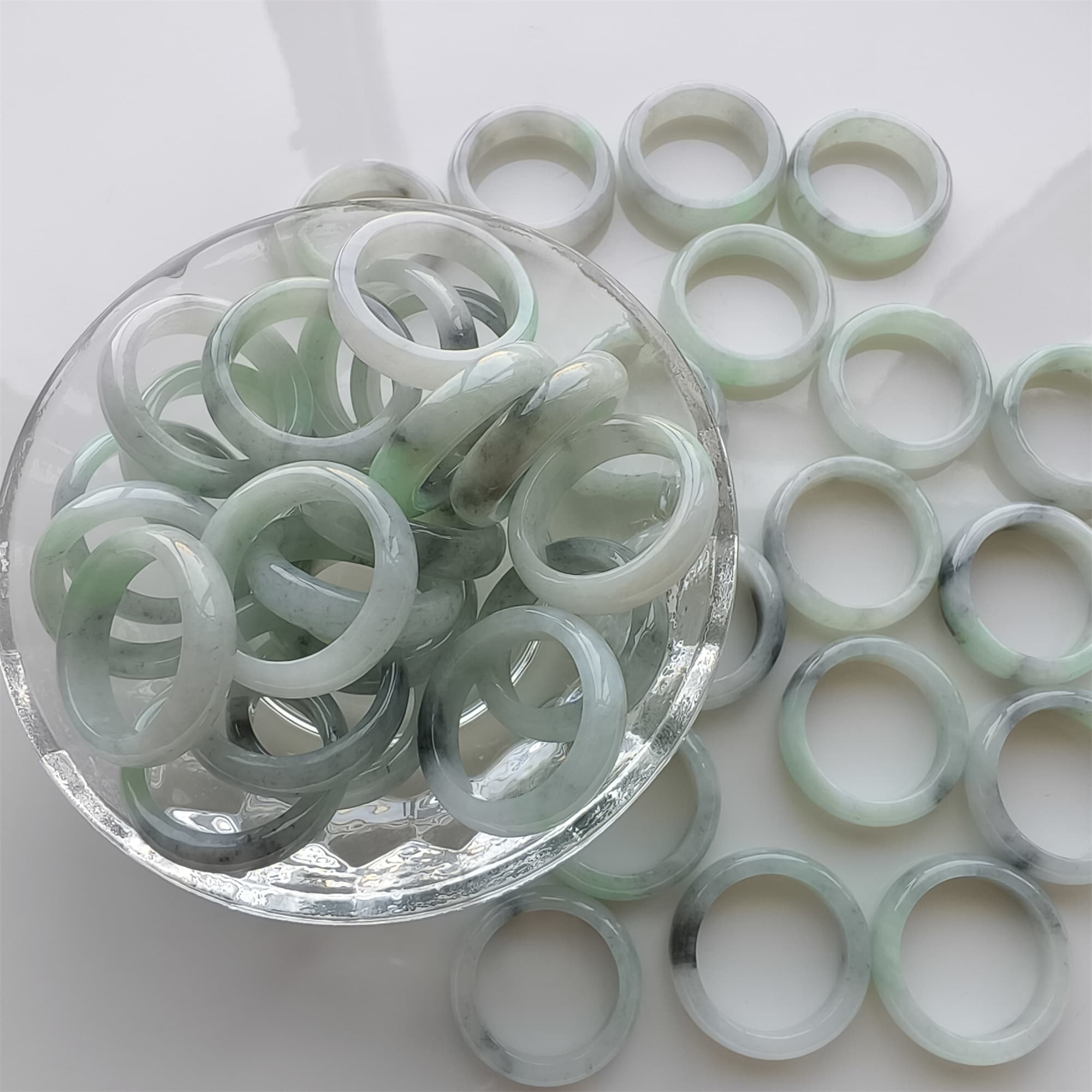 DDP Natural Type A Untreated Black Chicken Species Green Burmese Jadeite Rings