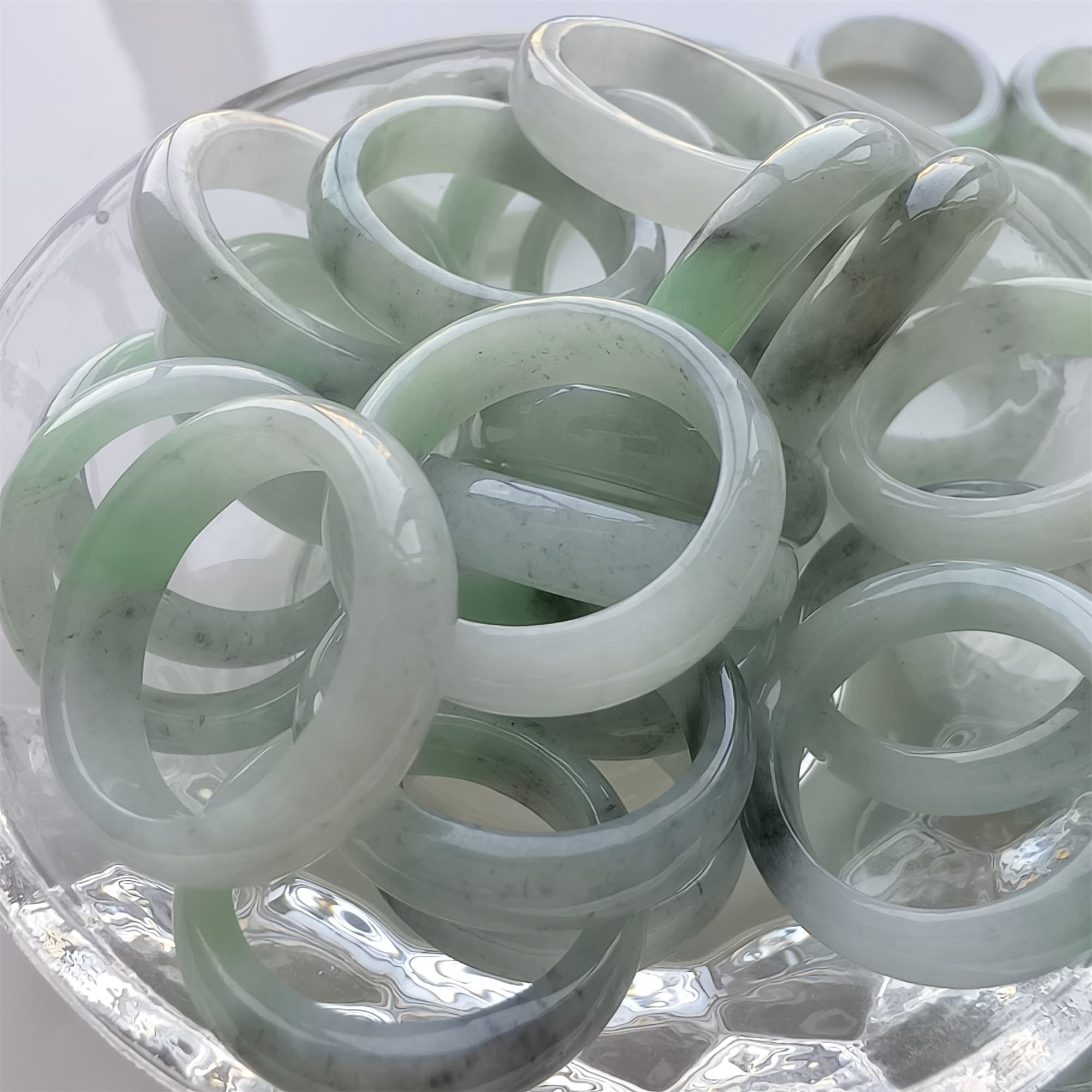 DDP Natural Type A Untreated Black Chicken Species Green Burmese Jadeite Rings